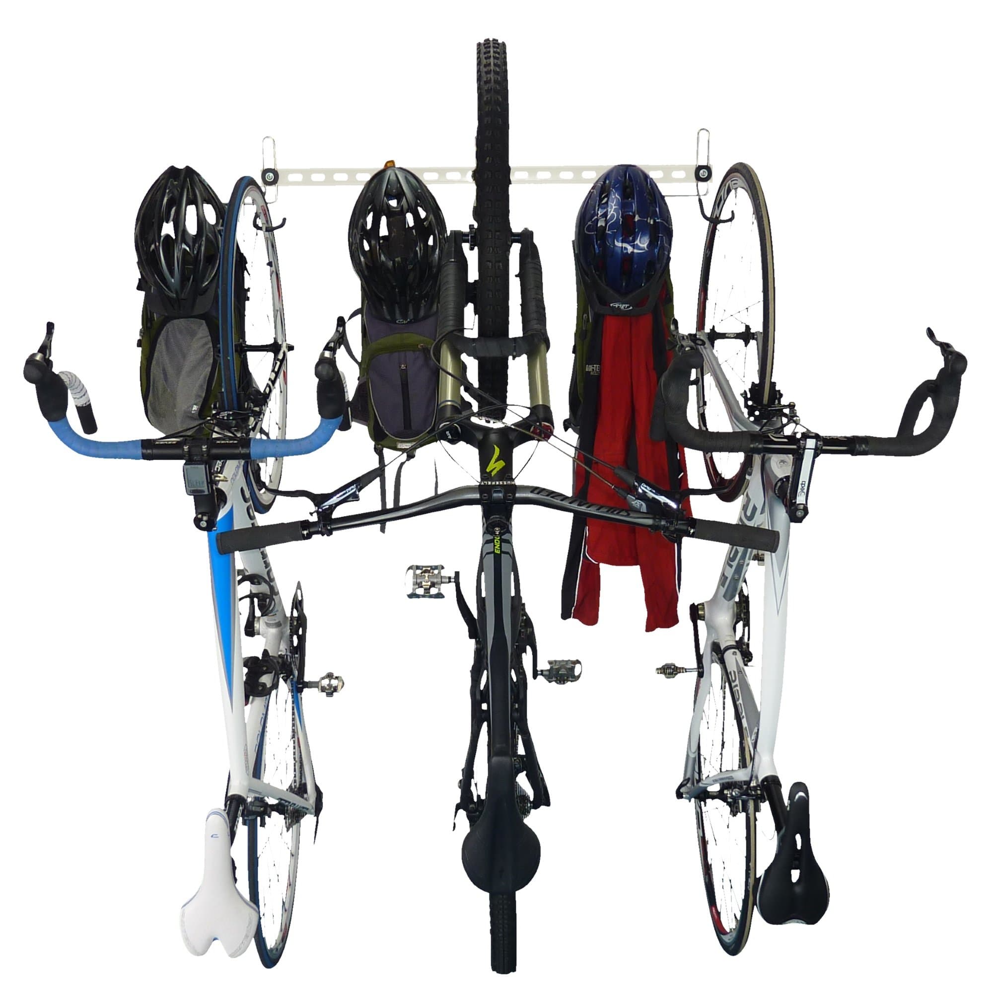 3 Bike Hook Modular System | Multi Bike Wall Hooks | 3 Bike Storage and Gear | Perfect Bike Hooks for Garage and Indoor Storage | Bike Hanging Hooks (B3) (White)