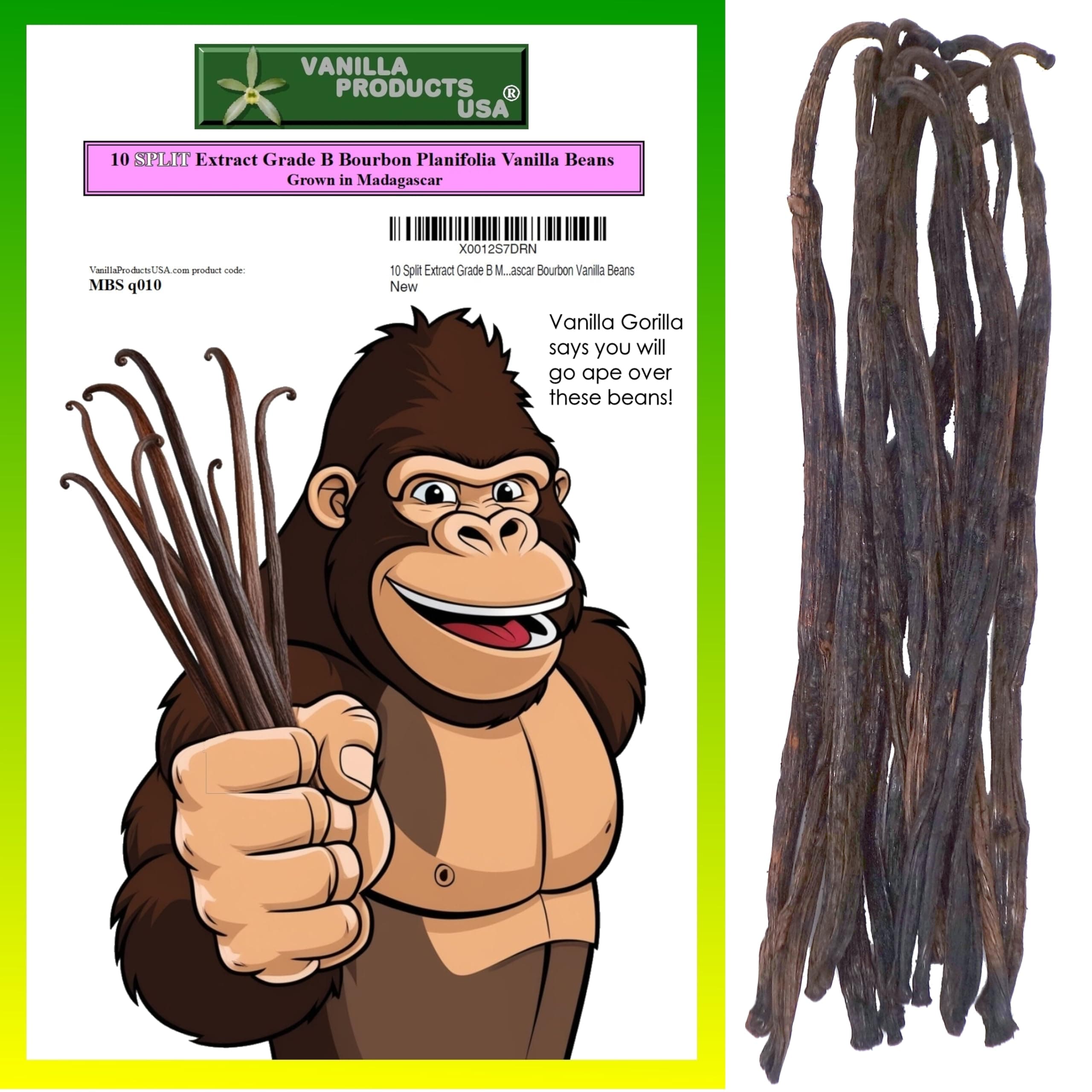 10 Split Extract Grade B Madagascar Bourbon Natural Vanilla Beans 5~6" by Vanilla Products USA (10 Count (Pack of 1))