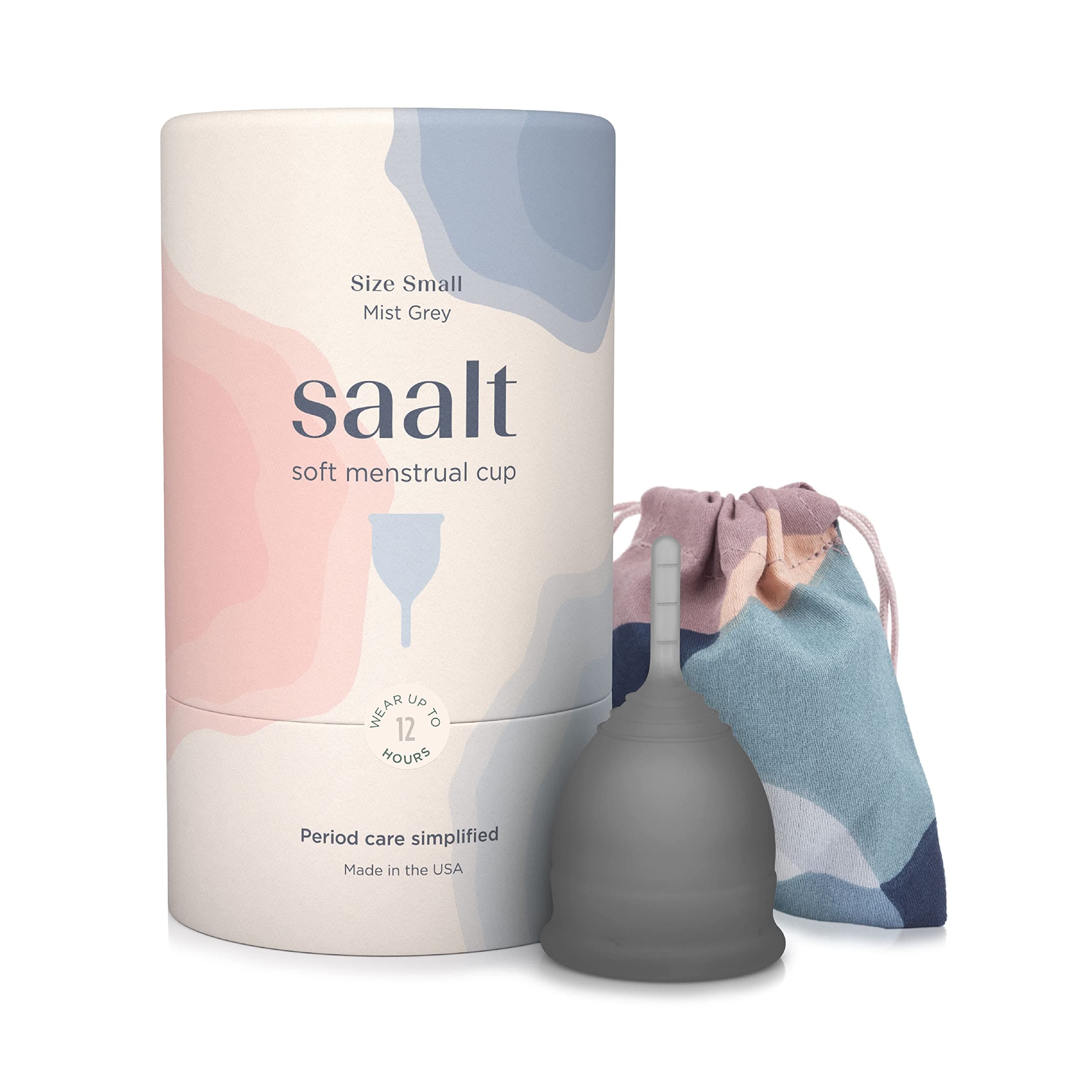 Soft Menstrual Cup - Super Soft and Flexible - Best Sensitive Cup - Wear for 12 Hours - Made in USA (Grey, Small)