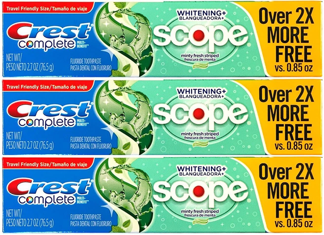 Crest Complete Multi-Benefit Whitening + Scope Minty Fresh Flavor Toothpaste 2.7 Oz, Pack of 3