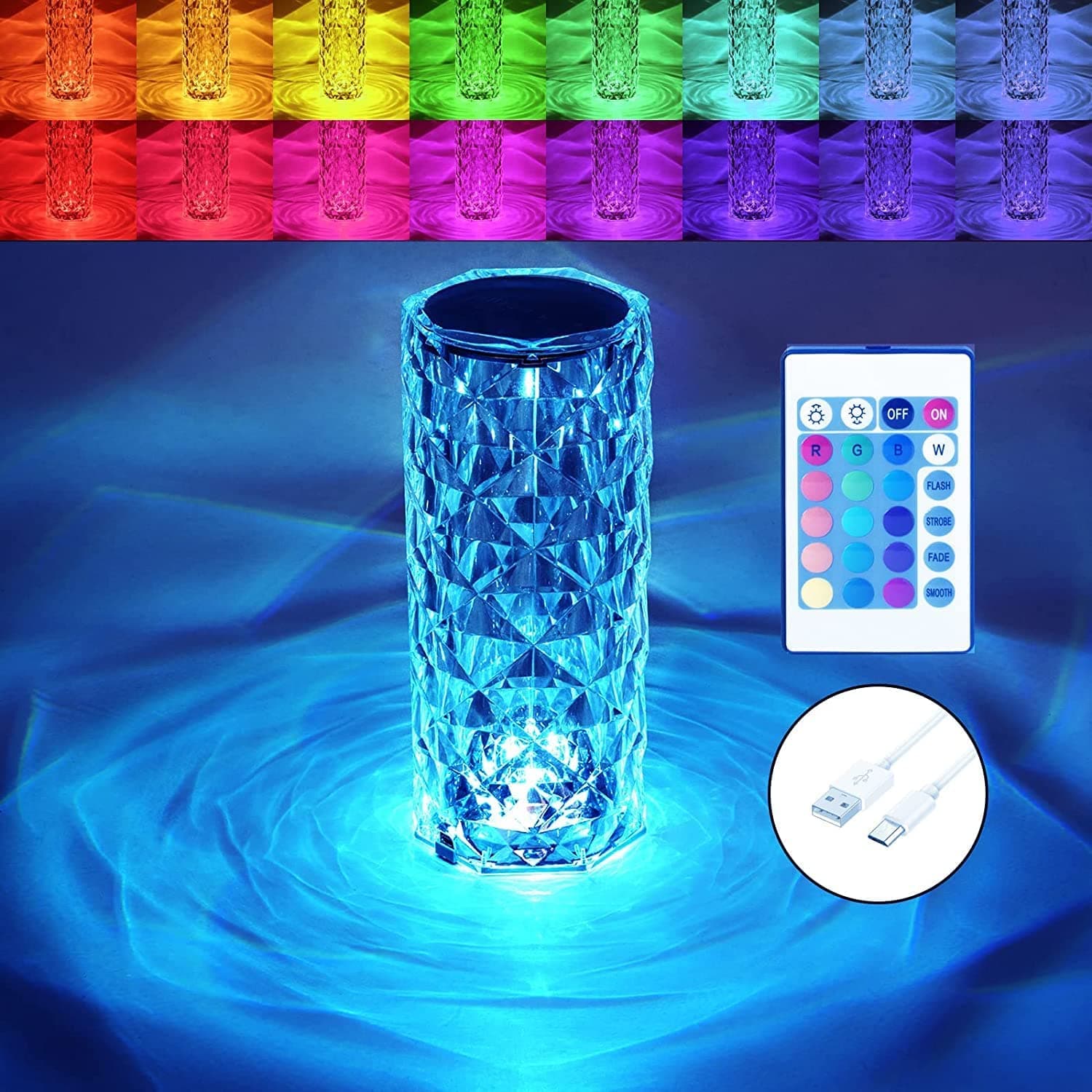 Dkriva Crystal Lamp,Touch Control Crystal Table Lamp,with 16 Colors,RGB Night Light with USB & Remote Control,LED Rose Diamond Touch Lamp for Bedroom, Rechargeable Rose Light, Birthday Gift