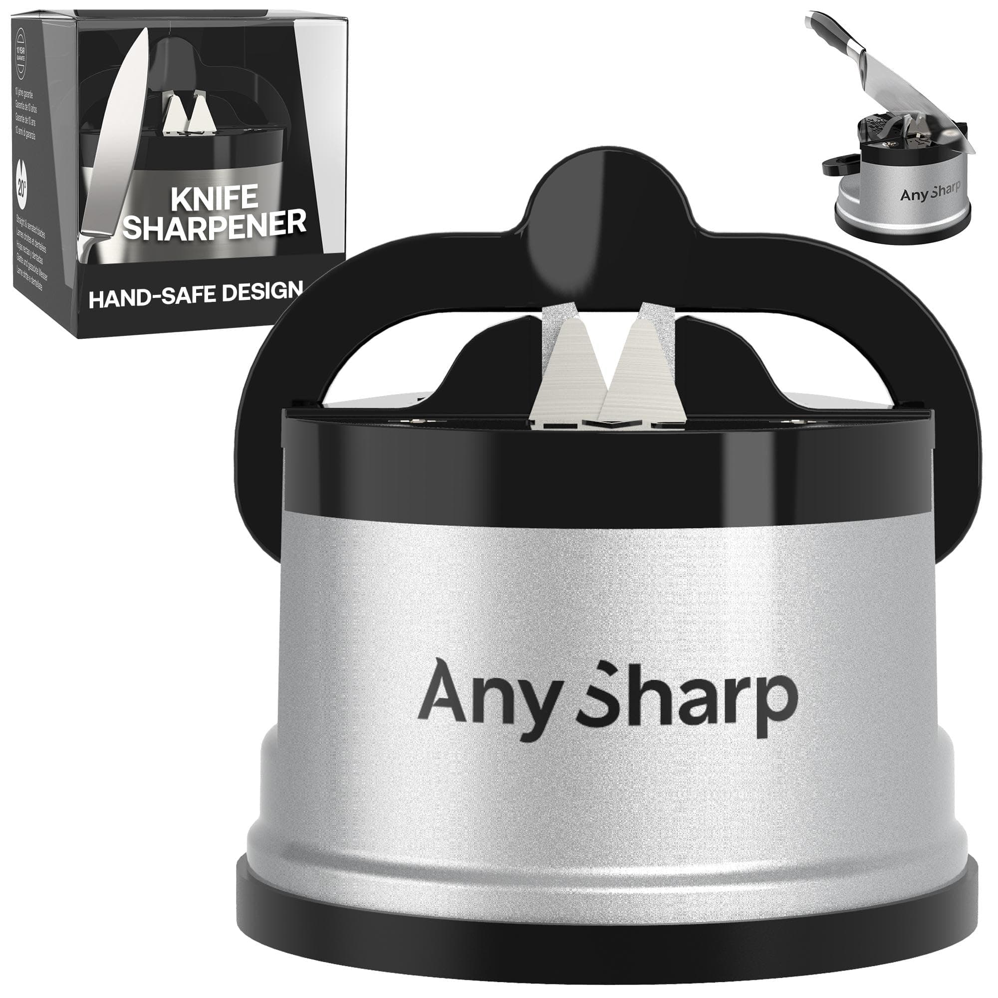 AnySharp Global Knife Sharpener with PowerGrip, Silver