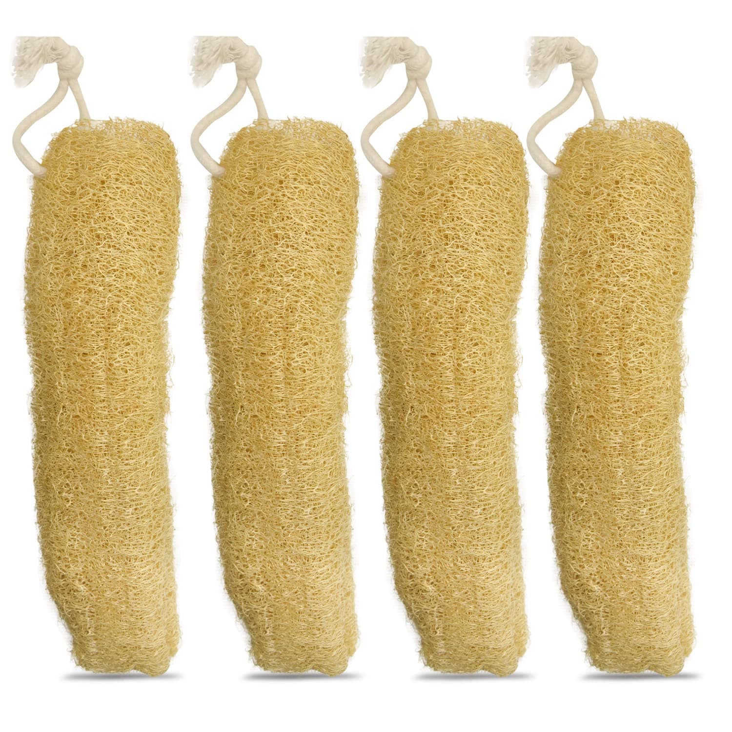 Natural Loofah Body Scrubber – 4 Extra-Large Sun-Dried Luffa Sponges | 100% Organic, Eco-Friendly & Biodegradable Exfoliating Bath Sponge for Men & Women – Soft Yet Effective
