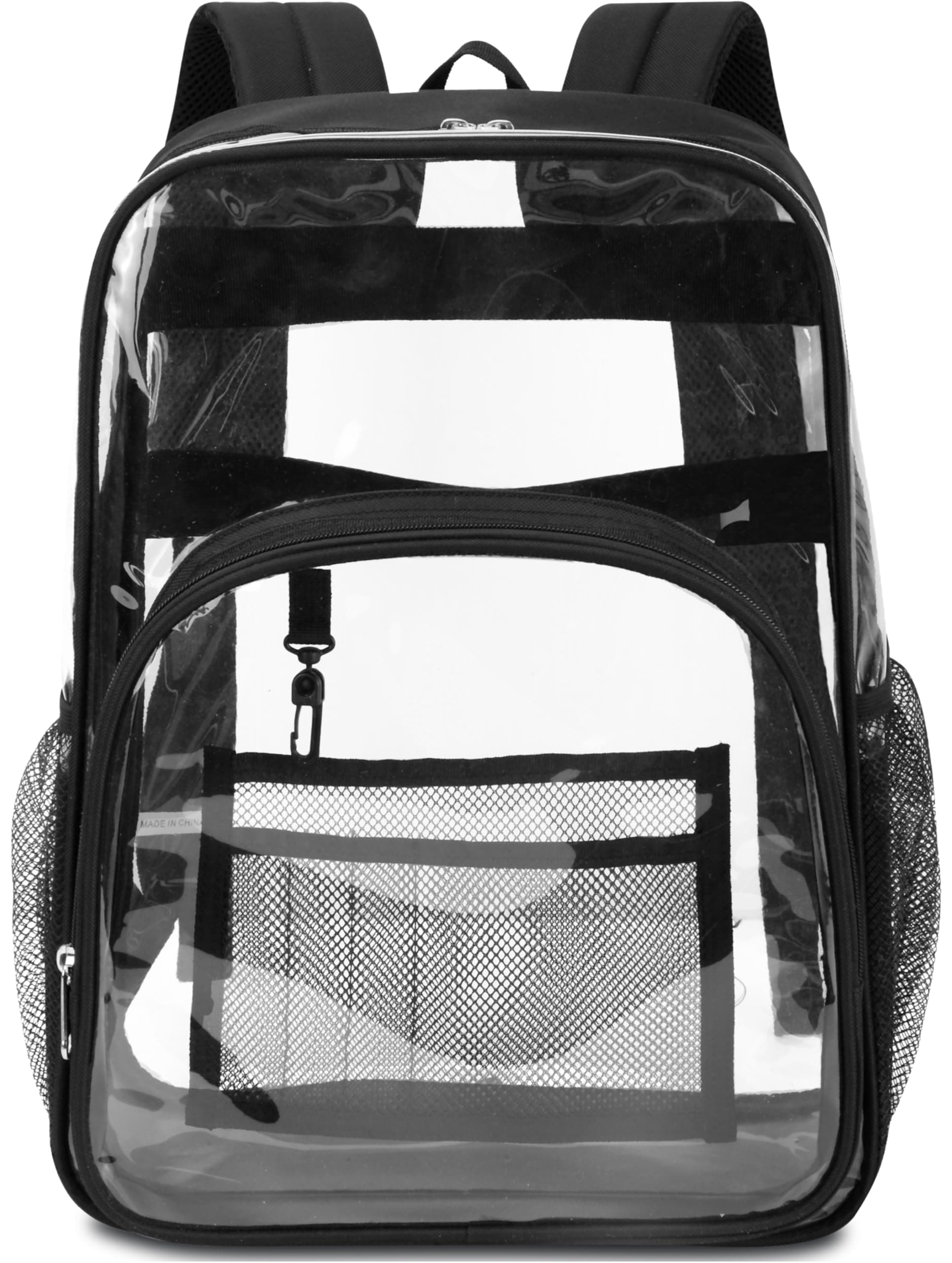 Clear Backpack for School 17 Inch Stadium Approved Transparent Backpack for Boys Girls Kids Heavy Duty PVC Large See Through Bag for Travel Work Mochilas Escolares para Niños (Black)
