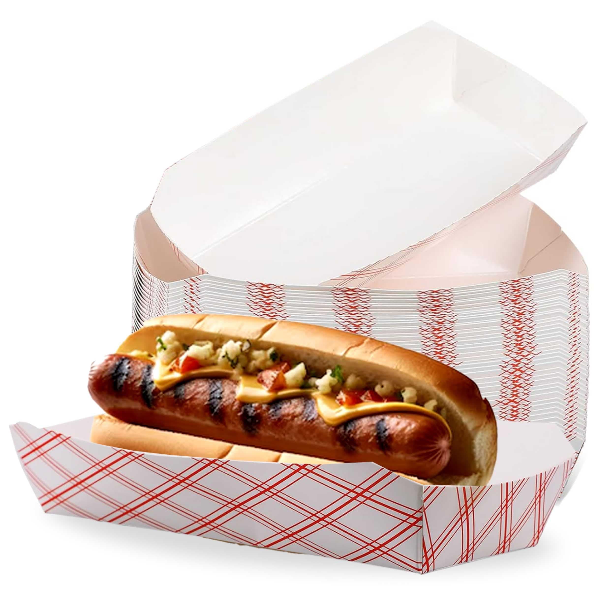 Perfect Stix 7" Red Checker Paper Hot Dog Trays- Pack of 100ct
