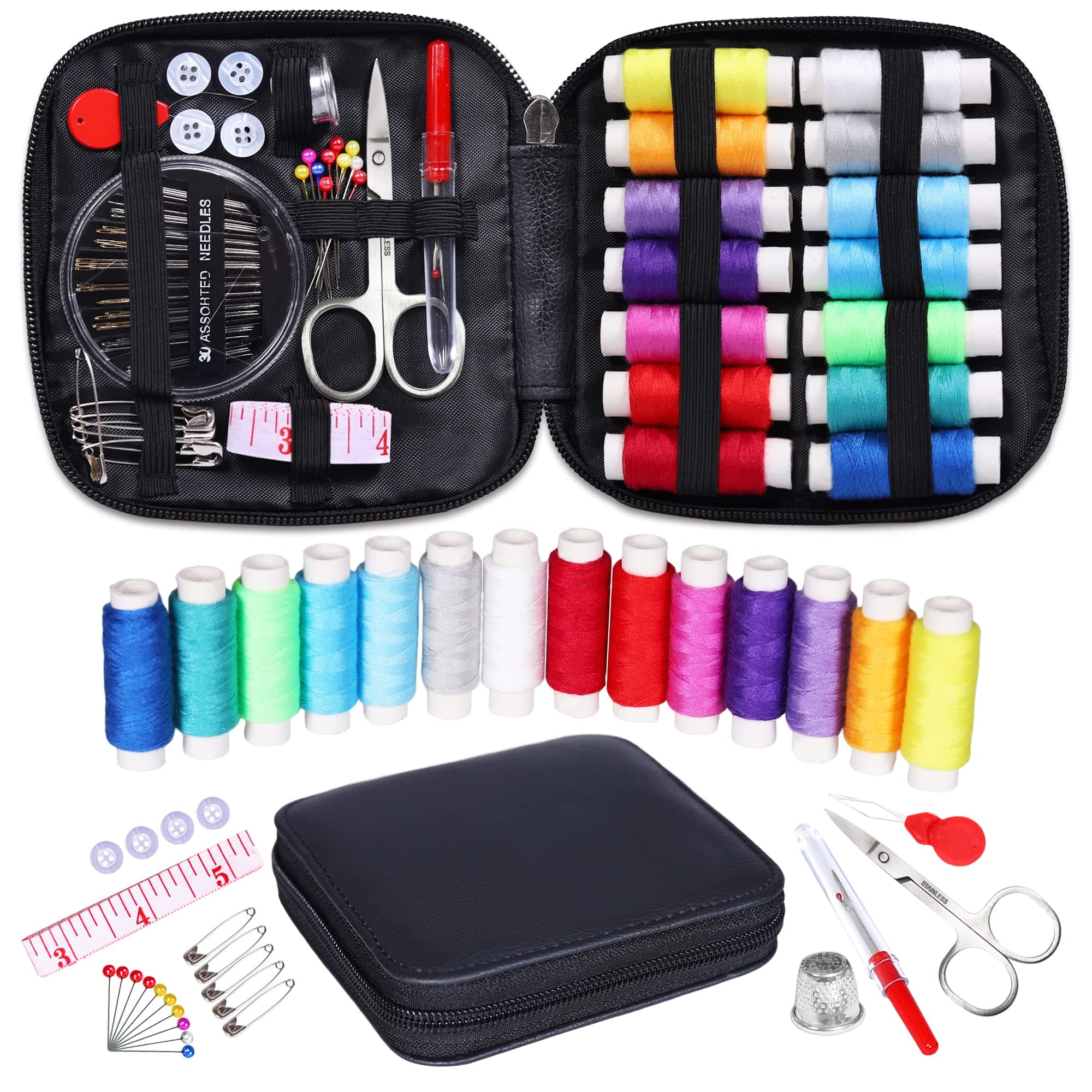 Sewing Kit,Needle and Thread Kit Travel with PU Case Mini Sewing Kits for DIY,Adults,Beginner,Emergency Clothing Fixes and Home with Scissors,Thimble,Thread,Needle
