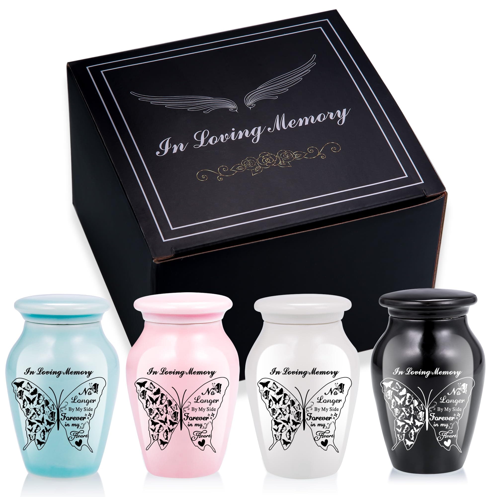 4-Pack Butterfly Memorial Keepsake Urns for Ashes - Ceramic Cremation Urn Set to Share with Family, Honor Loved Ones