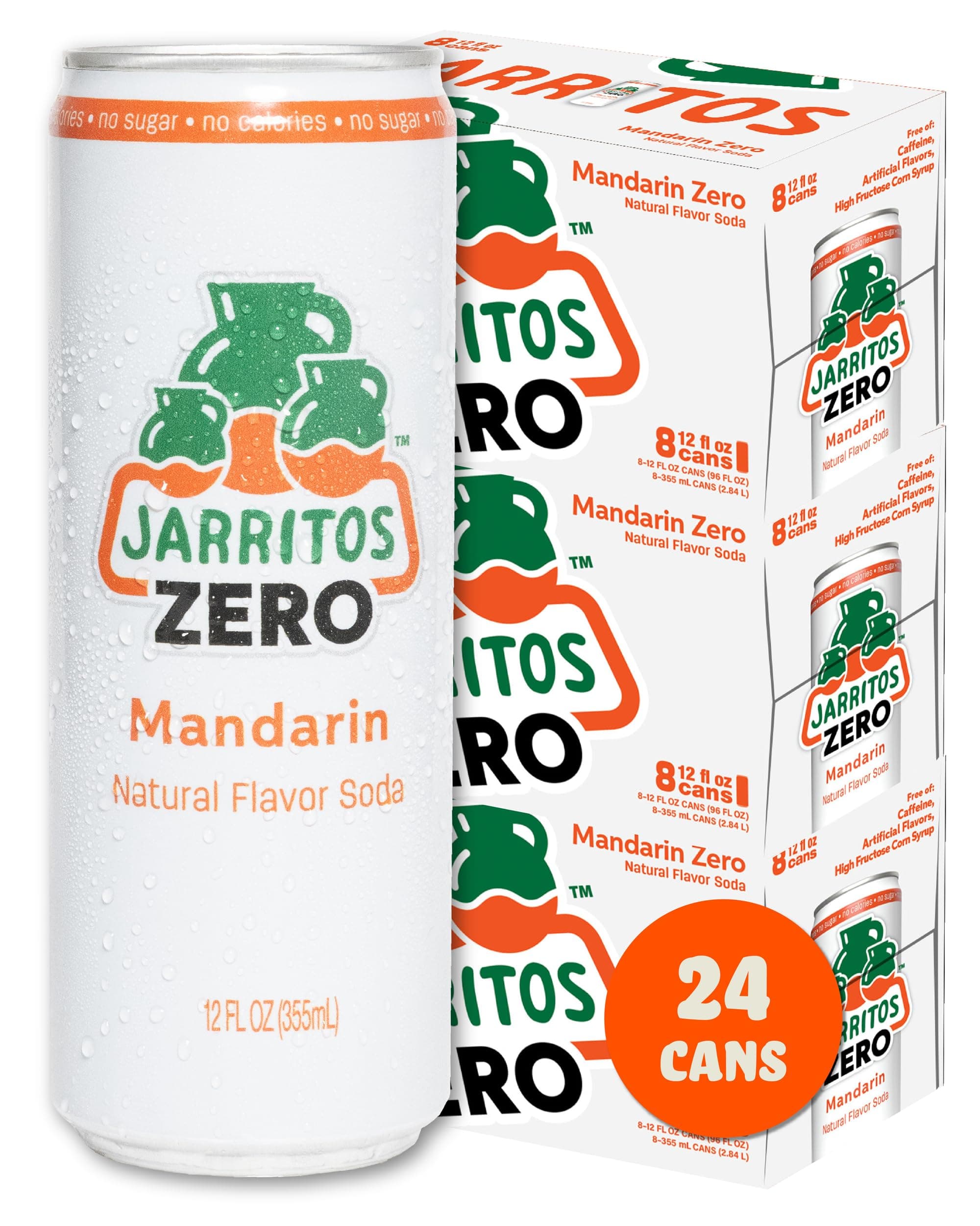 Mexican Soda Soft Drinks, Mandarin ZERO Sugar (12 oz, 355ml) 24 Cans (3 Boxes of 8) - Sugar Free - 0 Calories, 0g Fat - Made in Mexico - Natural Flavor Soda Pop - Party & BBQ Beverages