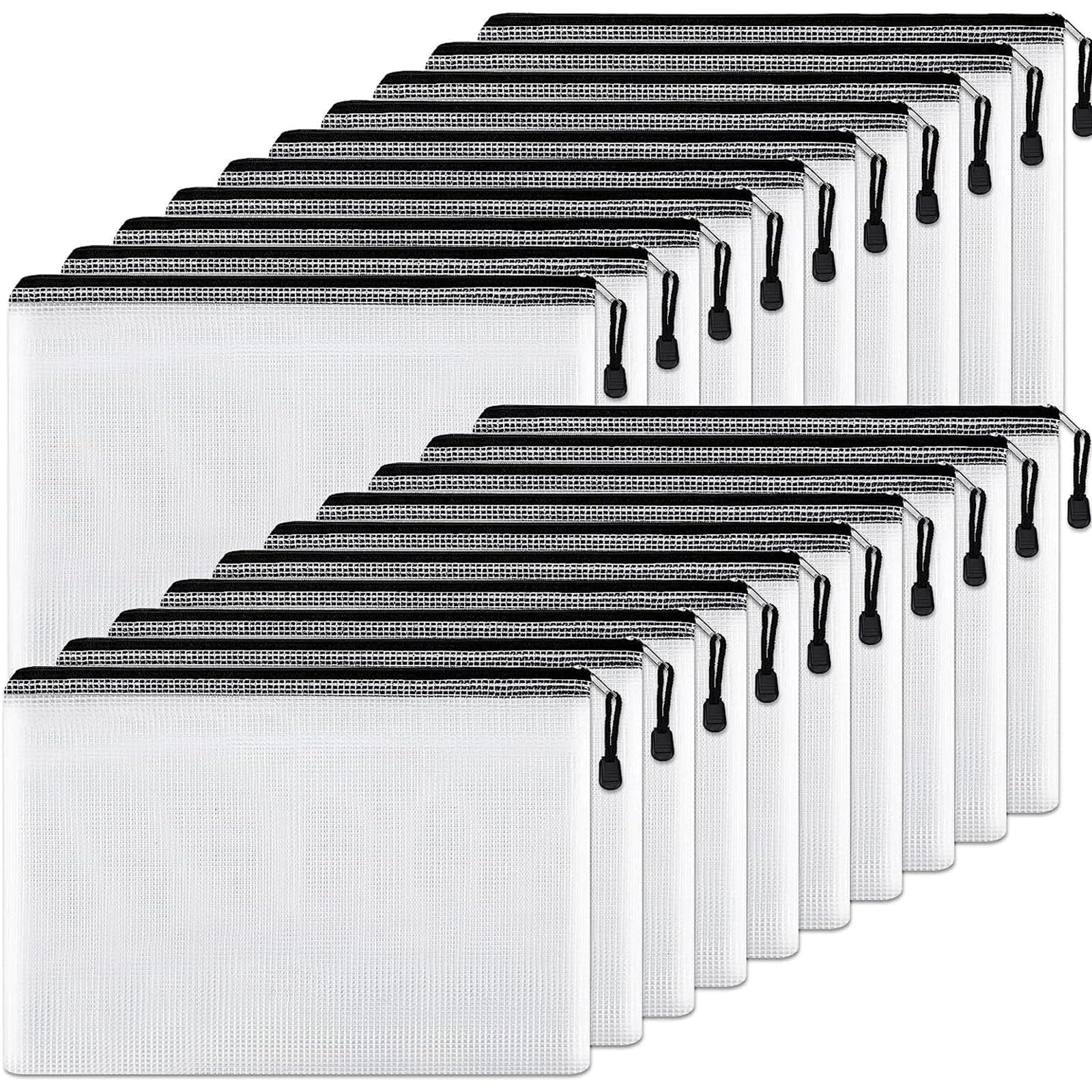 X spring Plastic Zipper Folders, 20PCS Multi-use Mesh Zipper Pouch with Durable and Waterproof Zipper File Bags, PVC Clear Zipper Pouches for Storage, Organizing Office Supplies, Travel (A5 24×17cm)