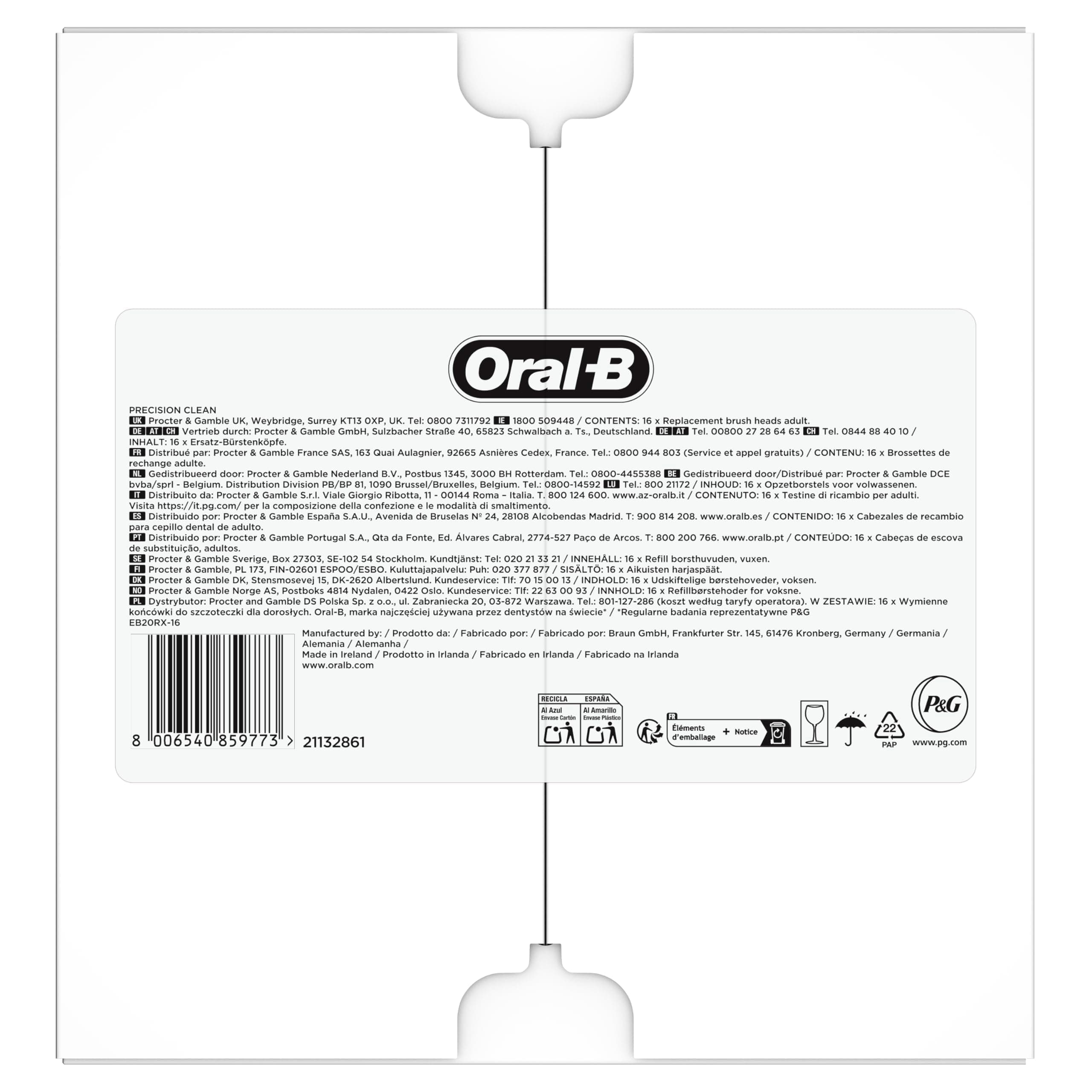 Pro Precision Clean Electric Toothbrush Head, X-Shape And Angled Bristles for Deeper Plaque Removal, Pack of 16 Toothbrush Heads, Suitable For Mailbox, White