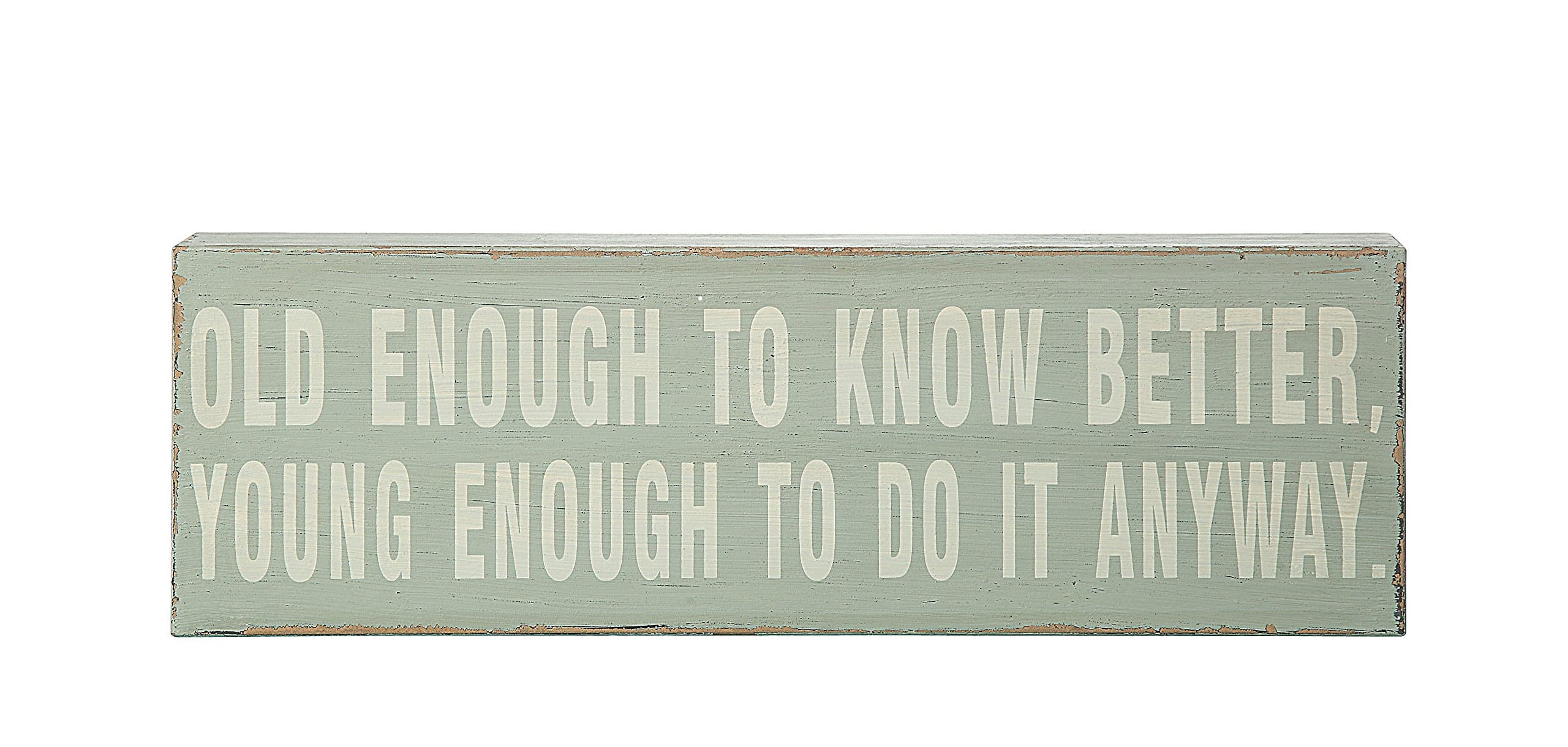 Creative Co-Op DA0913 "Old Enough to Know Better, Young Enough to Do it Anyway" Wooden Sign