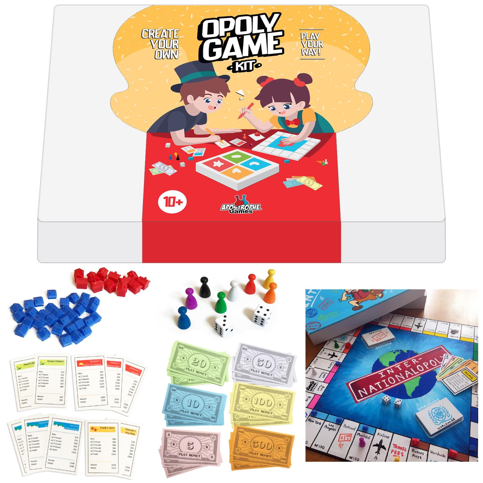 Apostrophe Games Create Your Own Opoly Board Game – Blank Game Board with Board Game Accessories, Blank Cards, Property Cards – Ideal for DIY Family Creative Projects