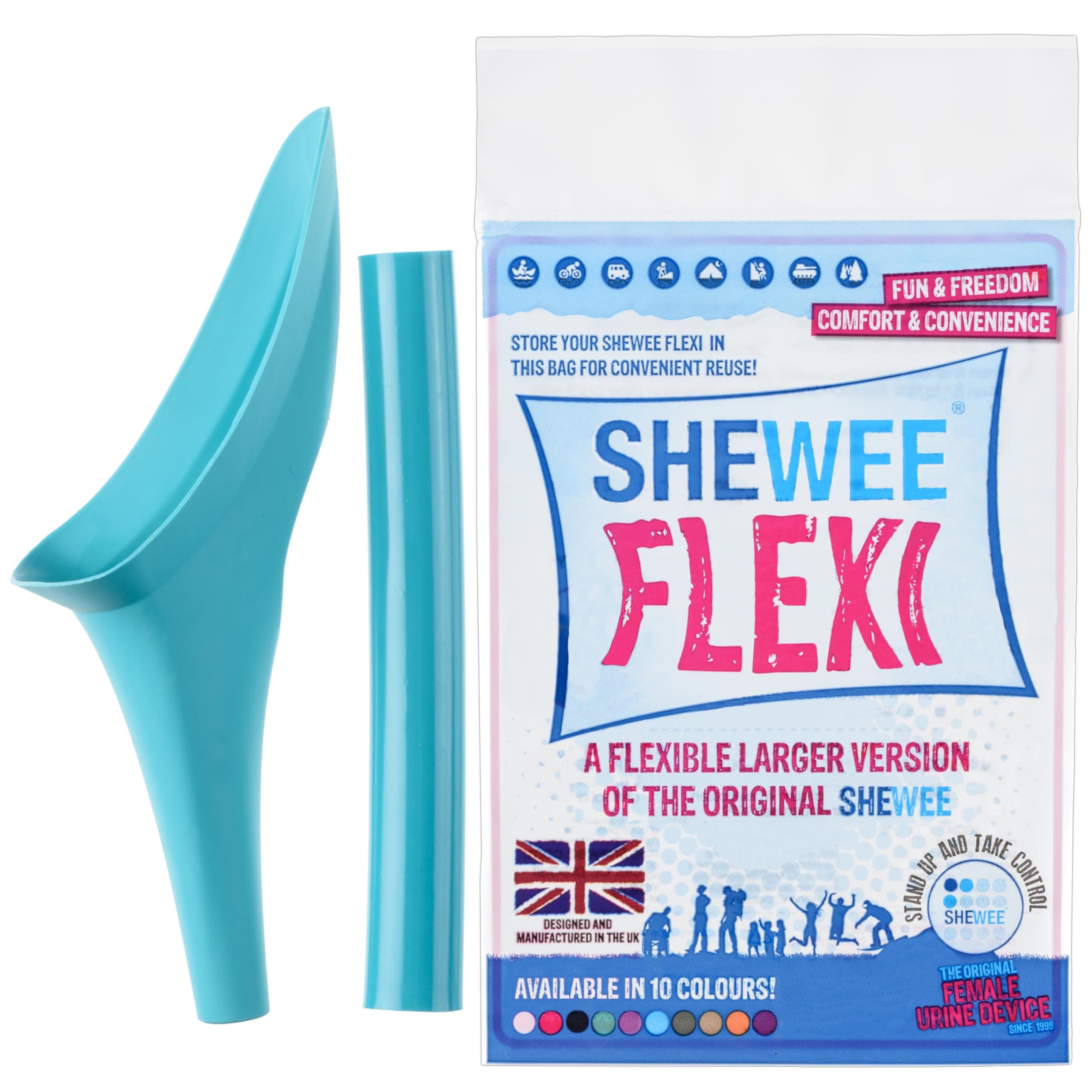 SHEWEE Flexi - Reusable Pee Funnel – A Flexible, Larger Version of The Female Urination Device Since 1999! Quickly, Easily and Discreetly, Wee Standing Up. Comes with an Extension Pipe.
