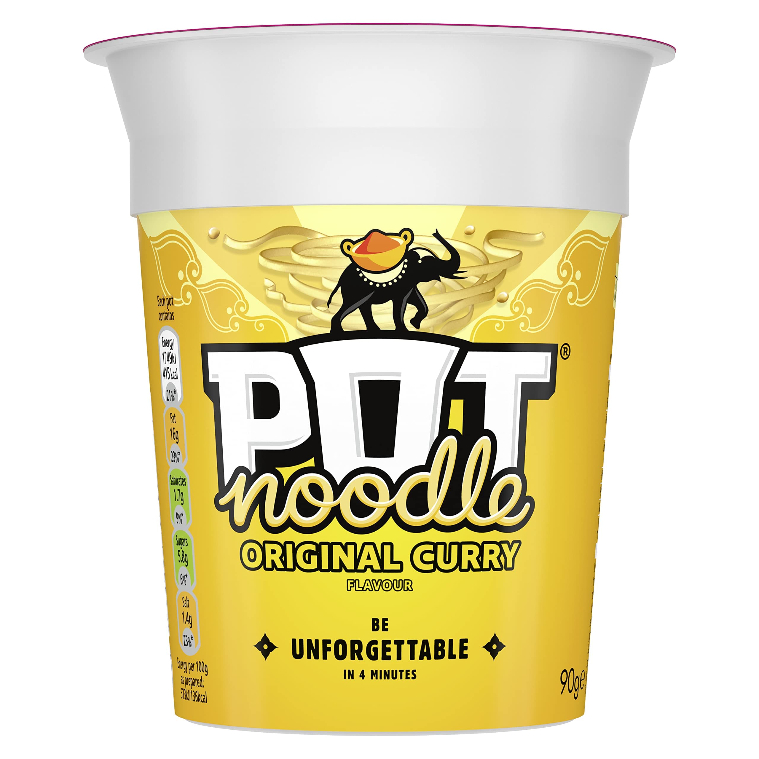 Pot Noodle Original Curry Standard Pot instant vegetarian snack quick to make noodles Instant Noodle 90 g