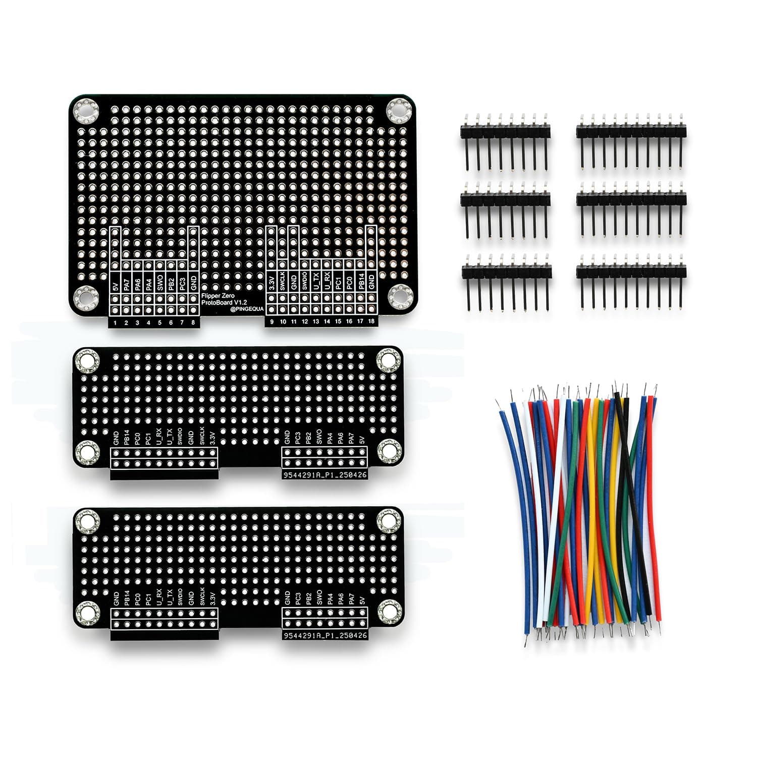 Prototyping Board Kit – All-Black Breadboard Expansion Set with 1 Large and 2 Small Boards, Includes Matching GPIO Header Pins and Jumper Wires – DIY Hardware Development for Flipper Zero