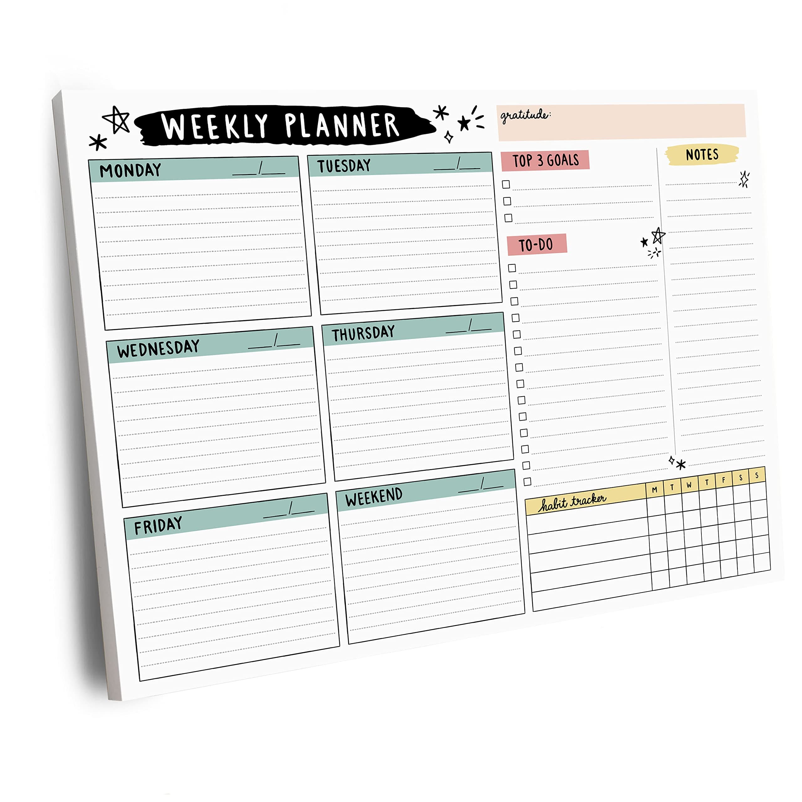 Weekly Planner Pad, 52 Letter Size Tear Off Sheets, 8.5” x 11” Undated Calendar Weekly Desk Planner Notepad, Daily Schedule Priorities To Do List for Week (Style 4)
