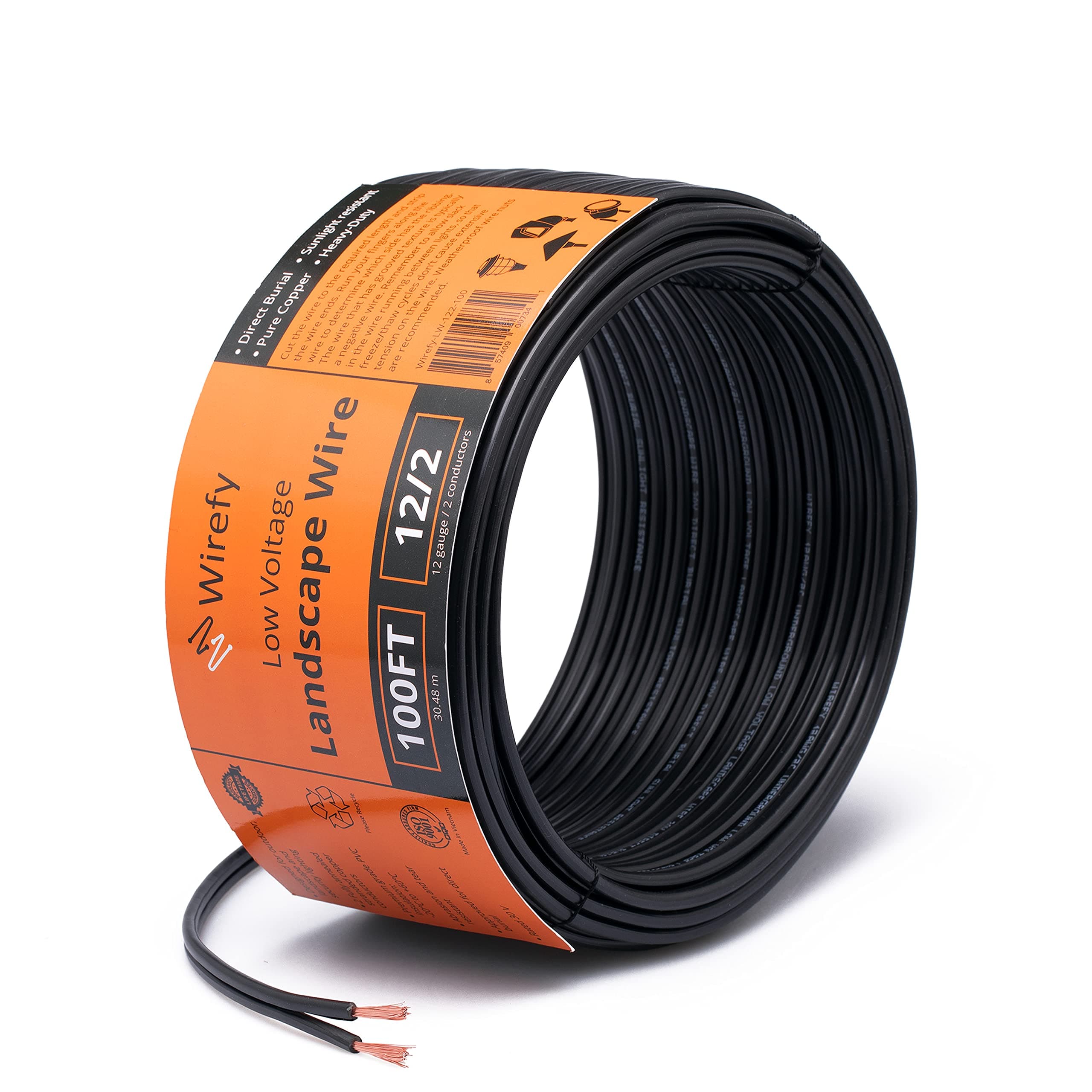 Wirefy 12/2 Low Voltage Landscape Wire 100 ft | Low Voltage Landscape Lighting Wire | Pure Copper | Outdoor Direct Burial | 12-Gauge 2-Conductor 100 Feet
