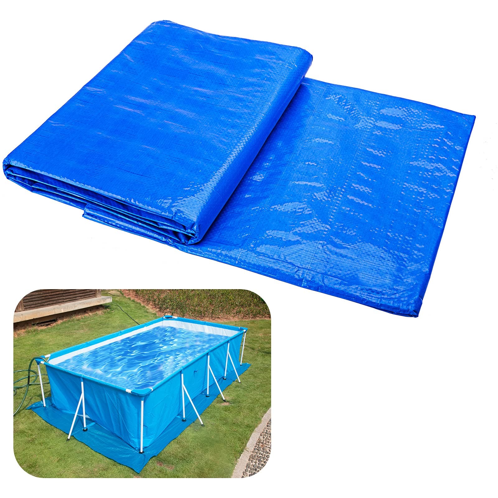 codree 9.7 x 6.7 Ft Rectangular Pool Ground Cloths- Waterproof PE Swimming Pool Ground Cloth- Dust-Proof Heavy Duty Square Ground Cloth Pool Tarp for Above Ground Pool