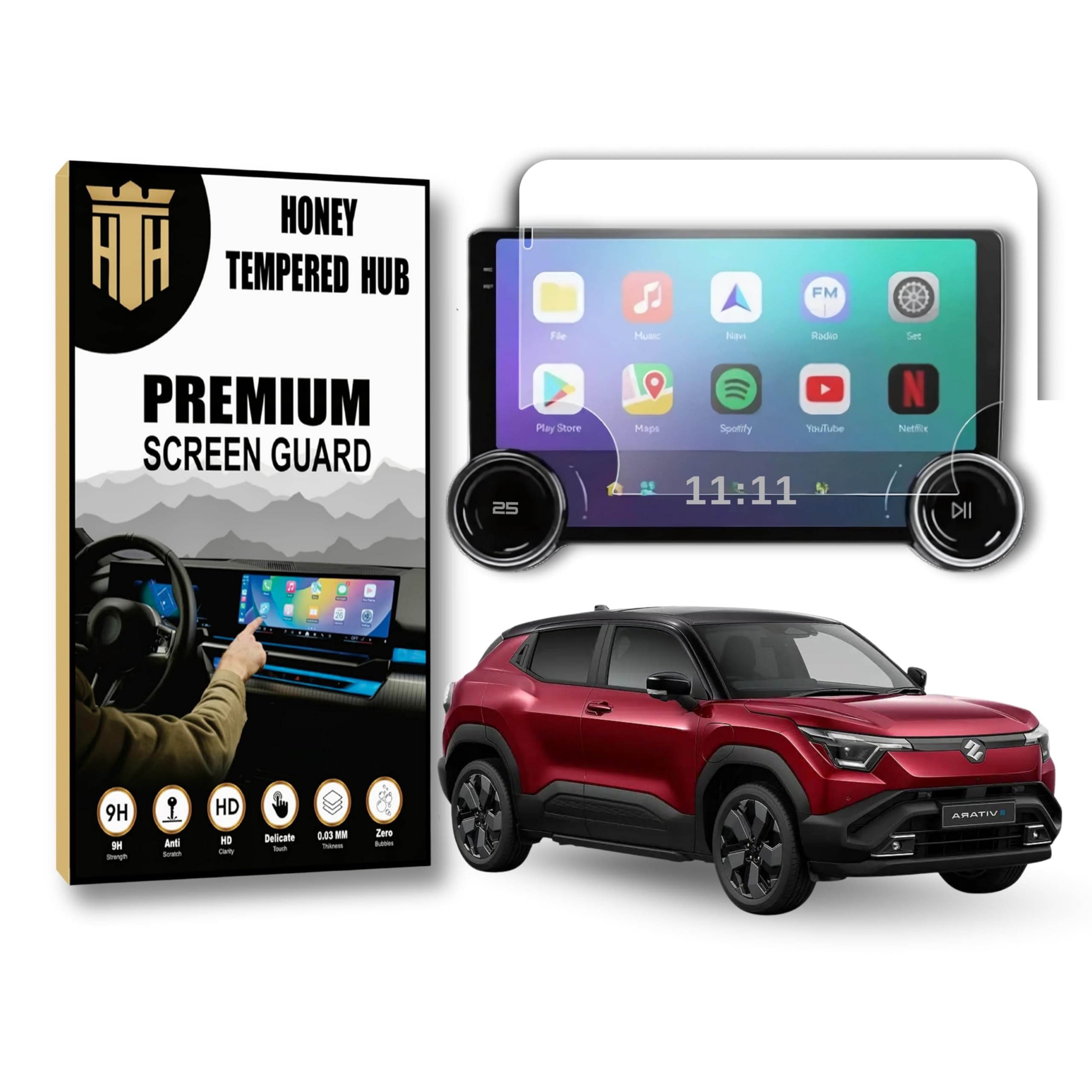 Screen Guard For Android Diamond 2K 10.1 Inch Car Stereo System | Aftermarket Infotainment Screen Protector | Touchscreen Music Audio Player Accessory [Not Tempered Glass] ( with button hole )