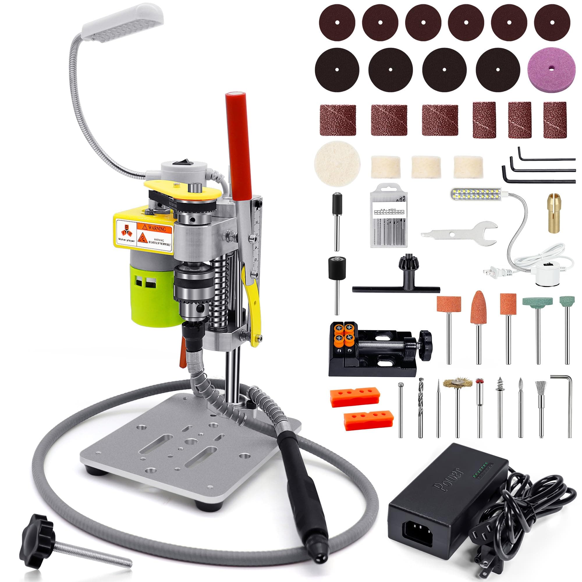 Mini Drill Press, Benchtop Drill Press, Portable Electric Drilling Machine, with Rotary Tool Flex Shaft Attachment, B10 Chuck, Drill Bit and Clamp for Metal Wooden Jewelry DIY