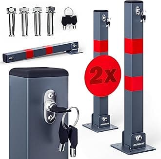 DEUBA® 2X Car Security Barrier for Driveways | Telescopic Retractable Parking Space Bollard | 3 Keys | Pre-Drilled Base Plate, Reflective Strips