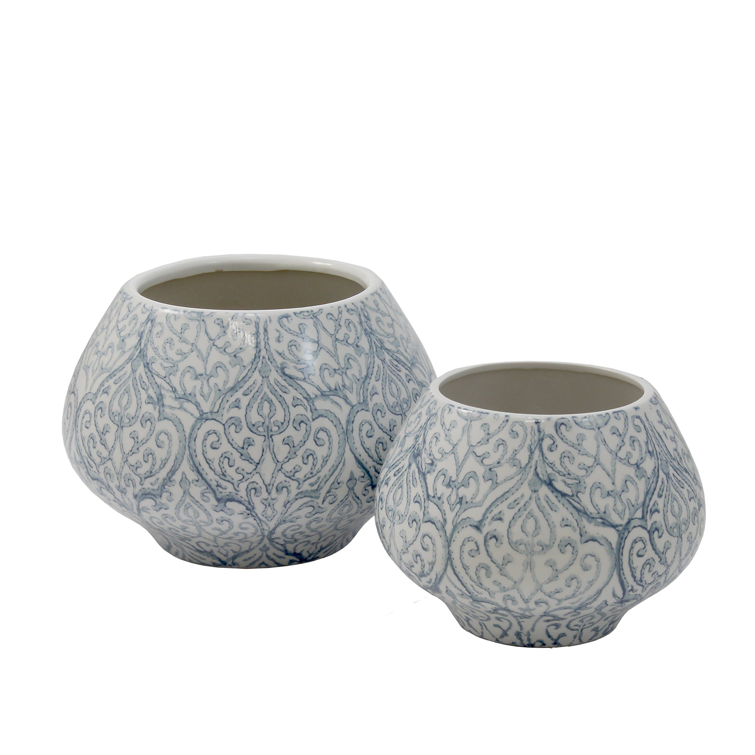 Celadon Ceramic Decorative Planters, Set of 2