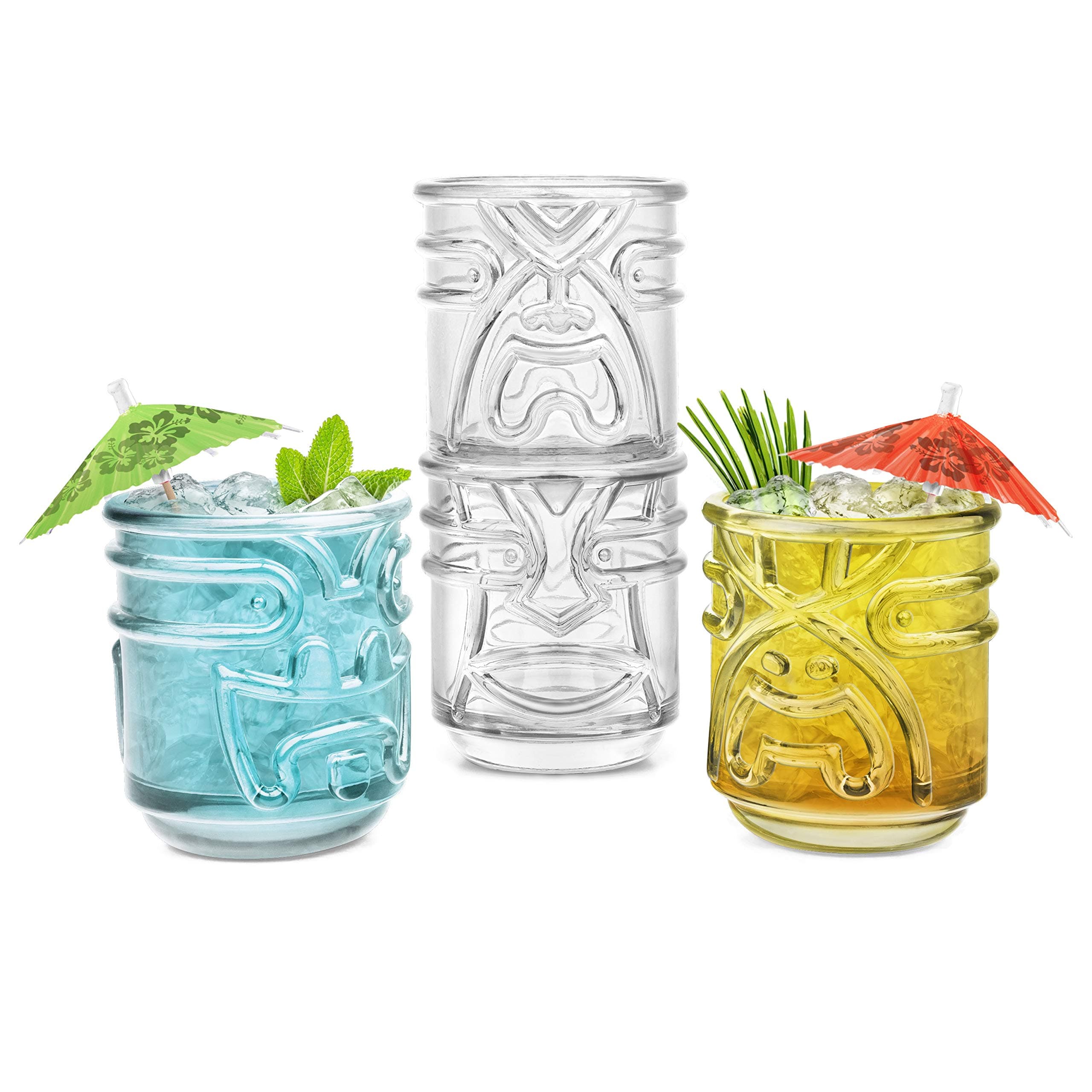 Final Touch TIKI Stackable TUMBLERS Drinking Glasses CLEAR 355ml Hawaiian Themed Pack of 4 - TK5303