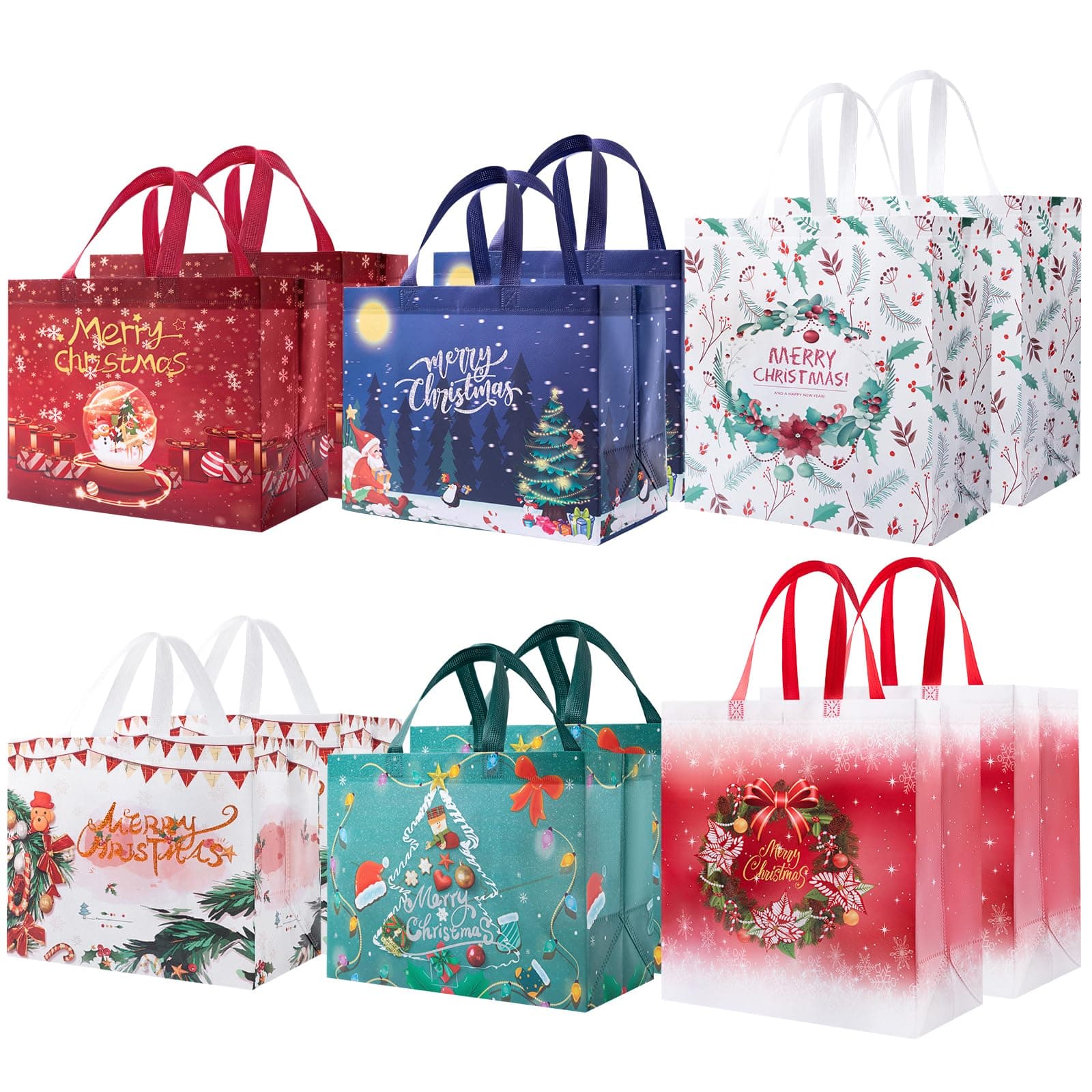 YANGTE Christmas Gift Bags Assorted Sizes 12 Pack - Extra Large and Large Gift Bags for Presents - Holiday Gift Bags for Marry Christmas Presents 4 Extra Large 15” and 4 Large 12”