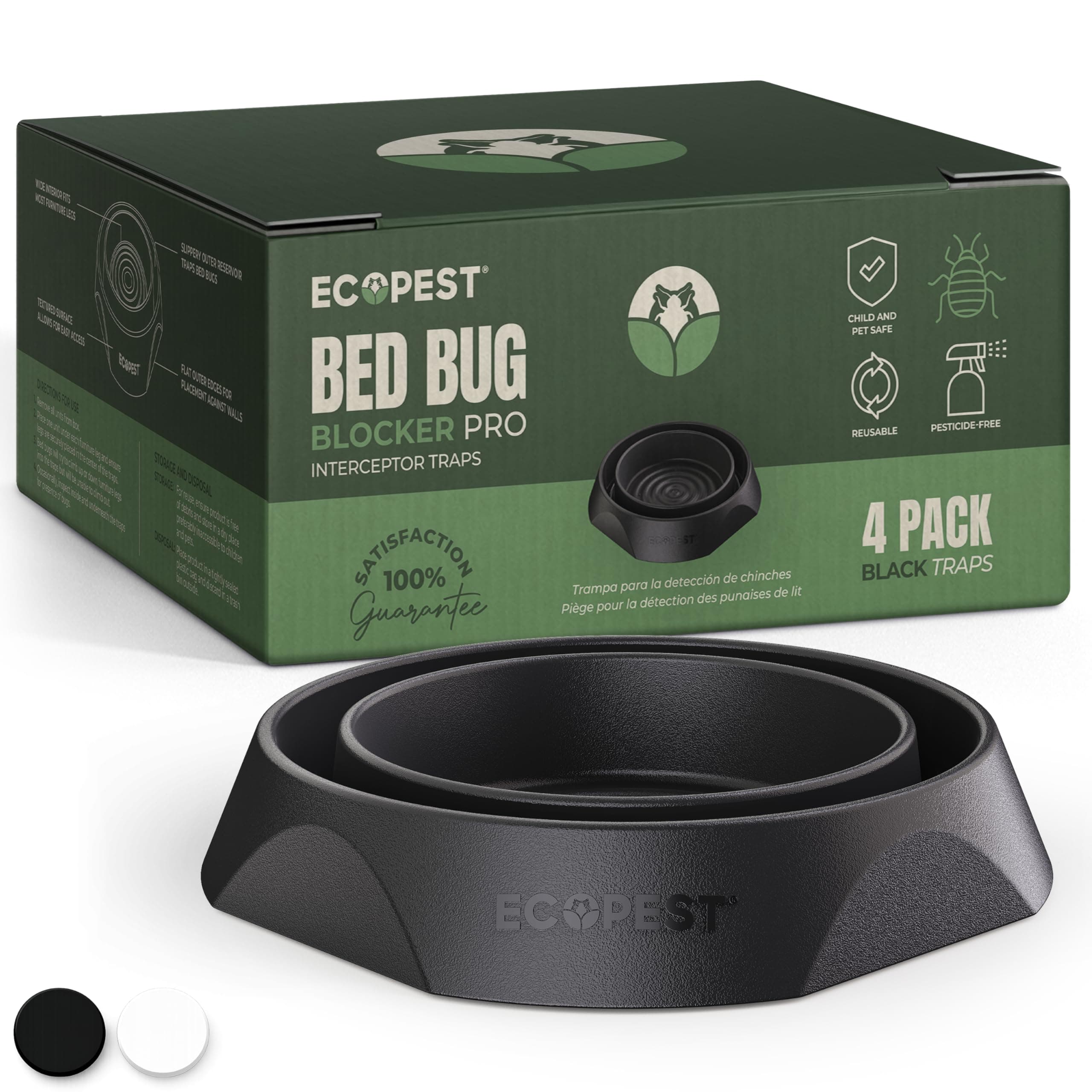 EcoPest Bed Bug Interceptors – 4 Pack | Bed Bug Blocker (Pro) Interceptor Traps (Black)