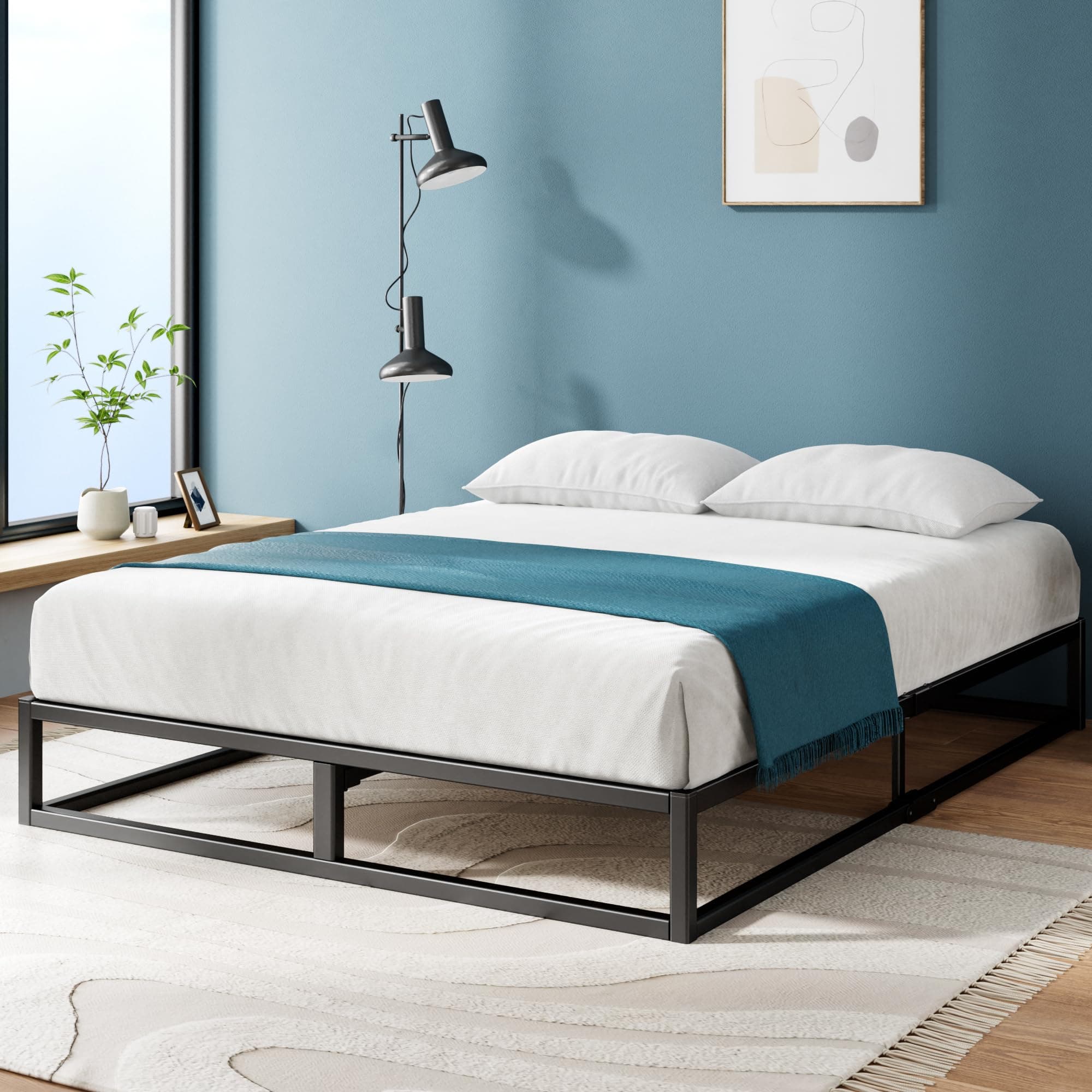 Zinus Joseph 10 Inch Platform Bed Frame, Wood Slat Support, No Box Spring Needed, Eco Friendly WonderBox(TM) Packaging, Easy Assembly, Black, King