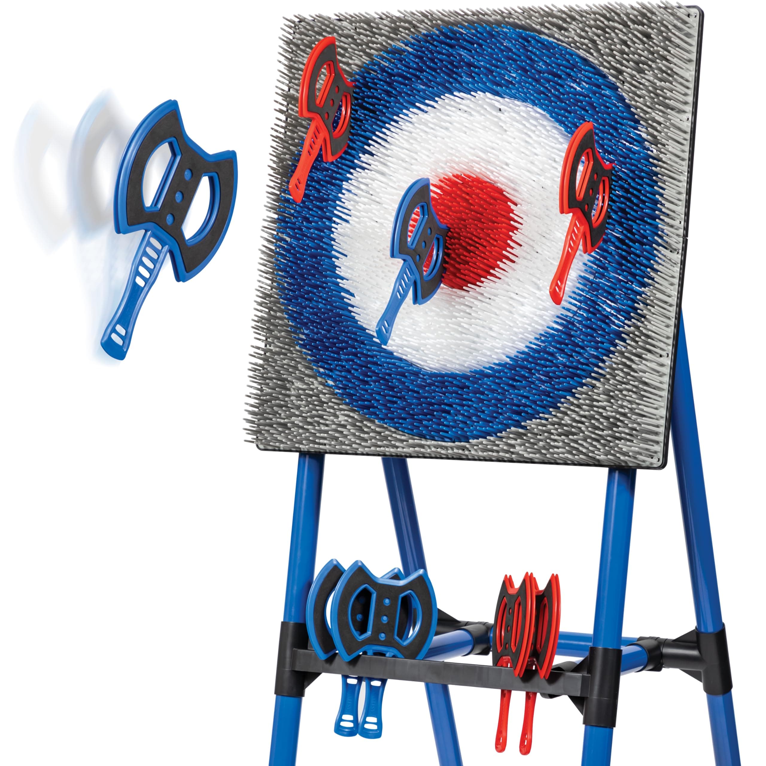 EastPoint Axe Throwing Game Set - 8 Foam & Plastic Throwing Axes - Heavy Duty Steel Frame - Over 5 Ft Tall - Folds Flat for Portable Outdoor Games - Unique Bristle Target for Yard Games