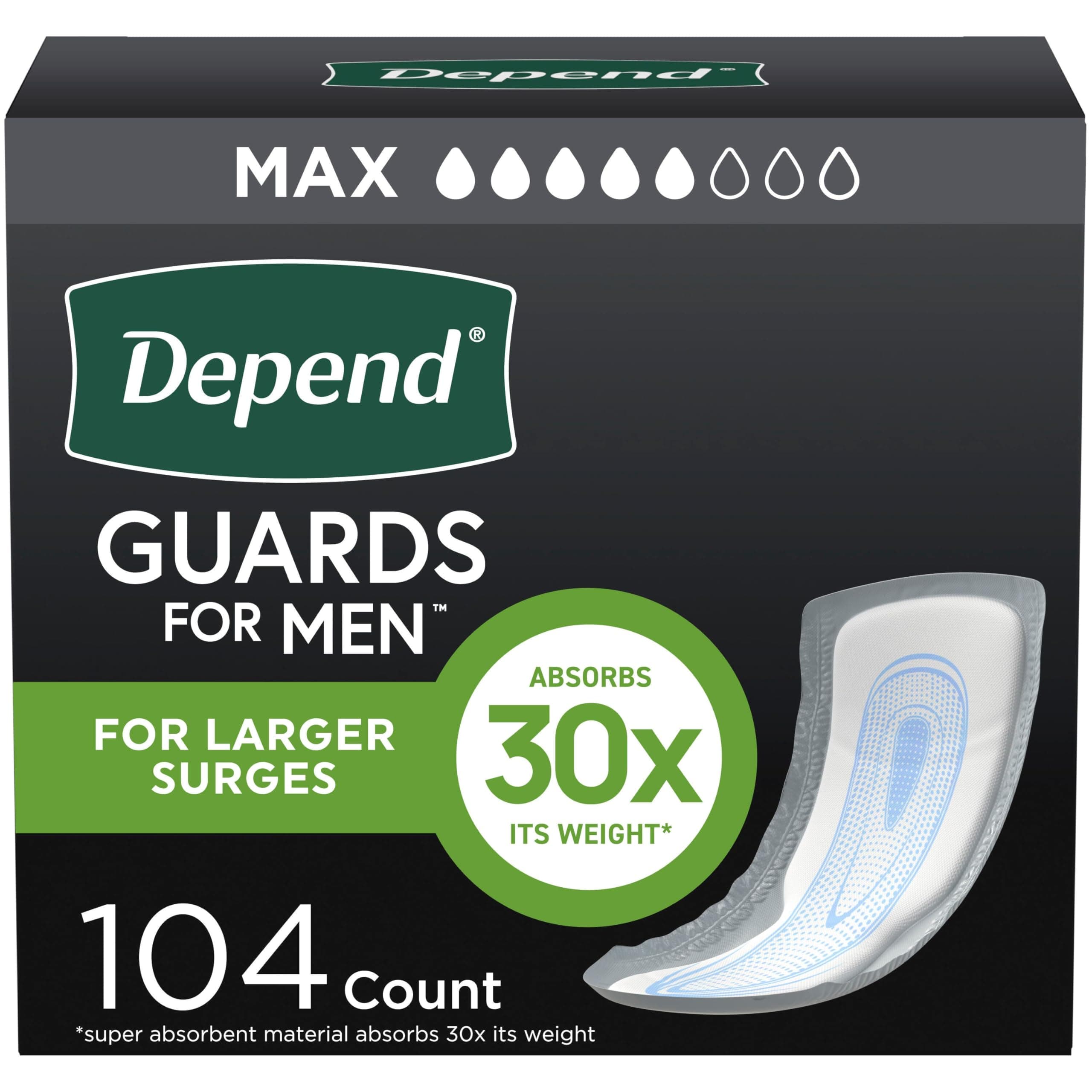 Depend Incontinence Guards for Men, Maximum Absorbency, 52 Count (Pack of 2)