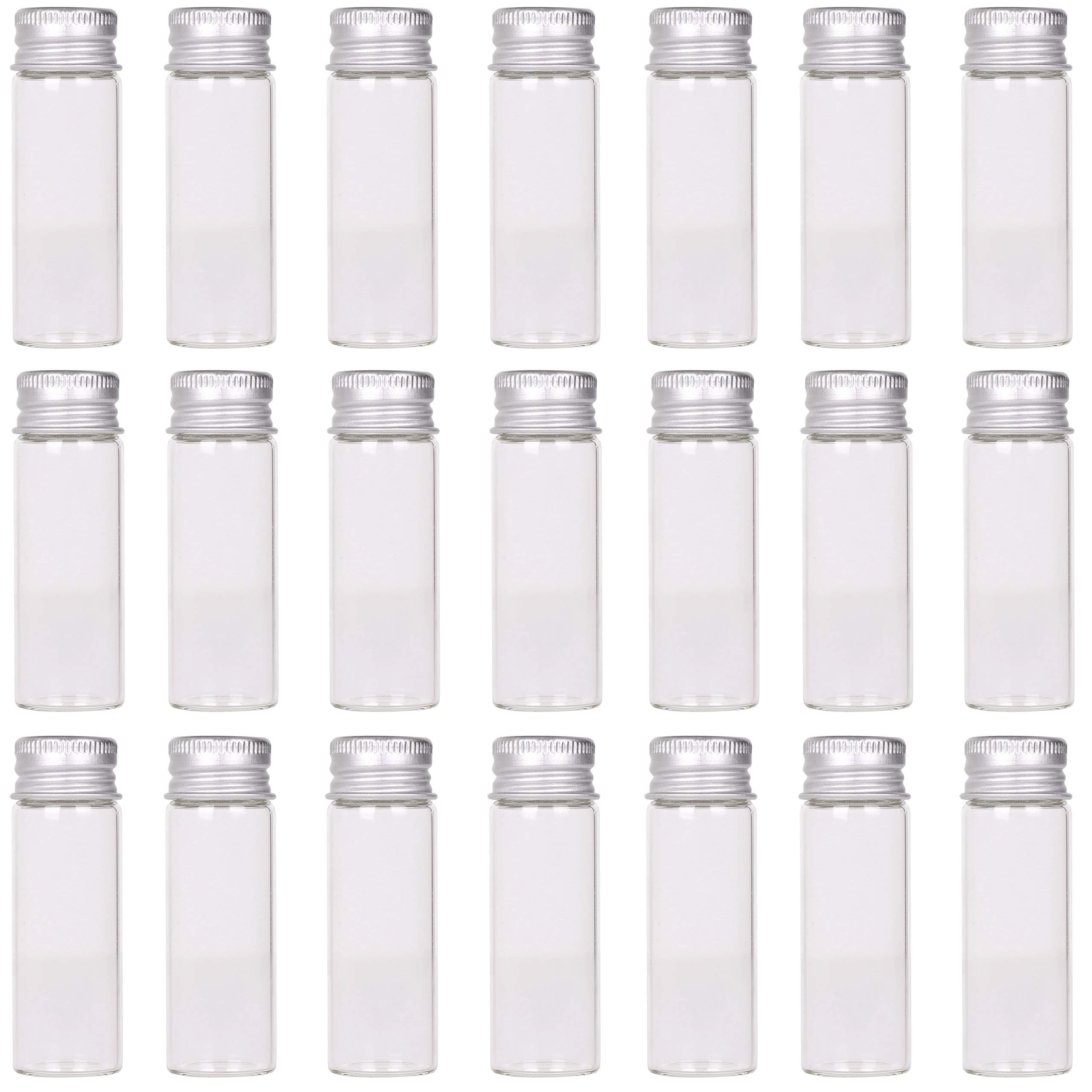 MaxMau 24 Tiny Jars with Aluminum Screw Lids 15ml Small Glass Bottles Clear Mini Vials Metal Caps Top Sample Message Bottle Jewelry Beads Herbs Storing Wedding Favors DIY Decorations