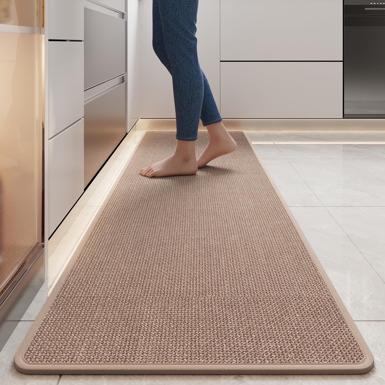 Durable Non-Slip Kitchen Mats,Kitchen Mats in Front of Sink,Quick Drying Mat for Kitchen Counter, 17x59 Brown Water and Oil Absorbent Runner Rugs for Kitchen