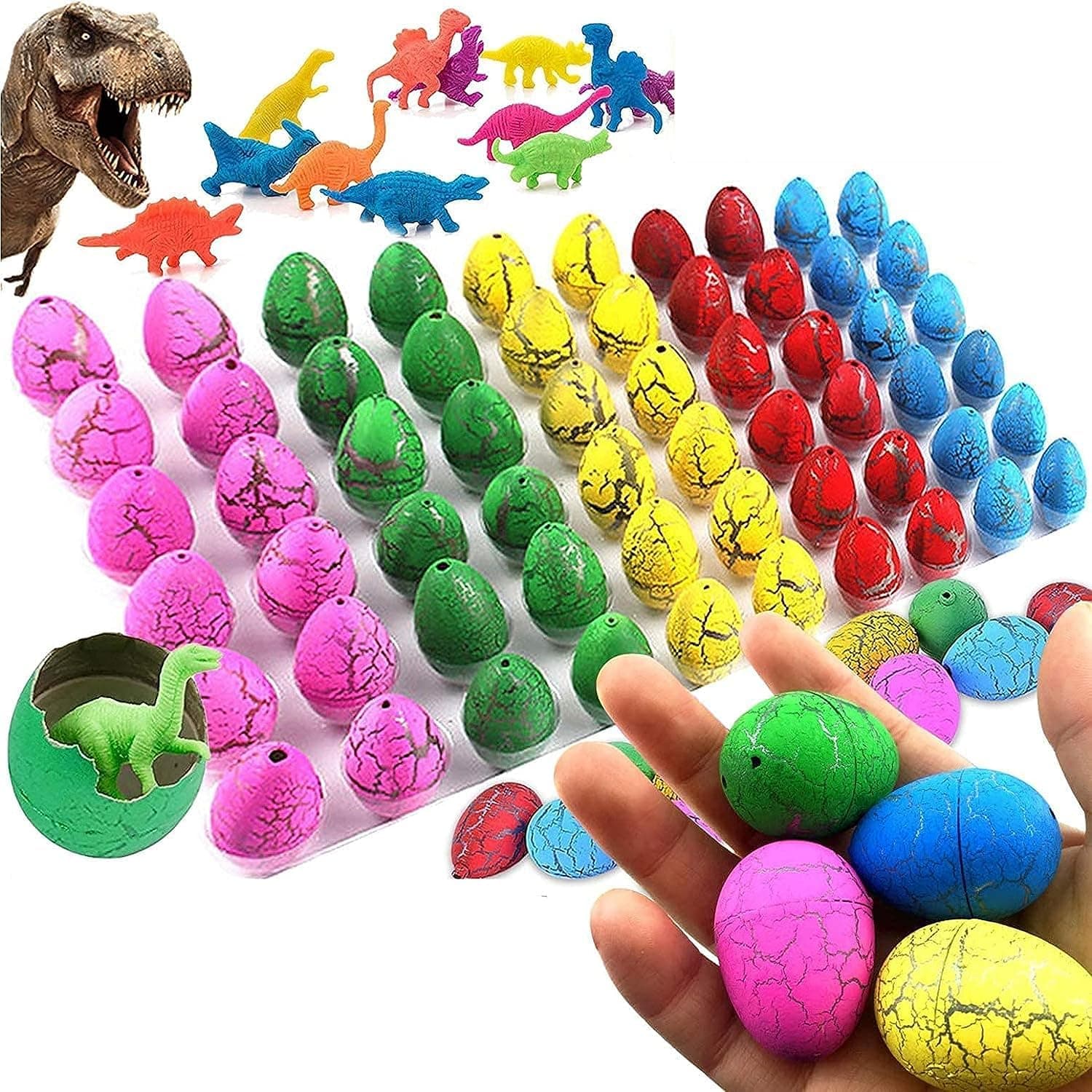 Mumoo Bear 60 Pack Dinosaur Eggs Hatching Dino Egg Grow in Water Crack with Assorted Color Pool Games Toys & Water Fun Birthday Holiday Gifts Party Favors for Toddler Kids 3-10 Boys Girls