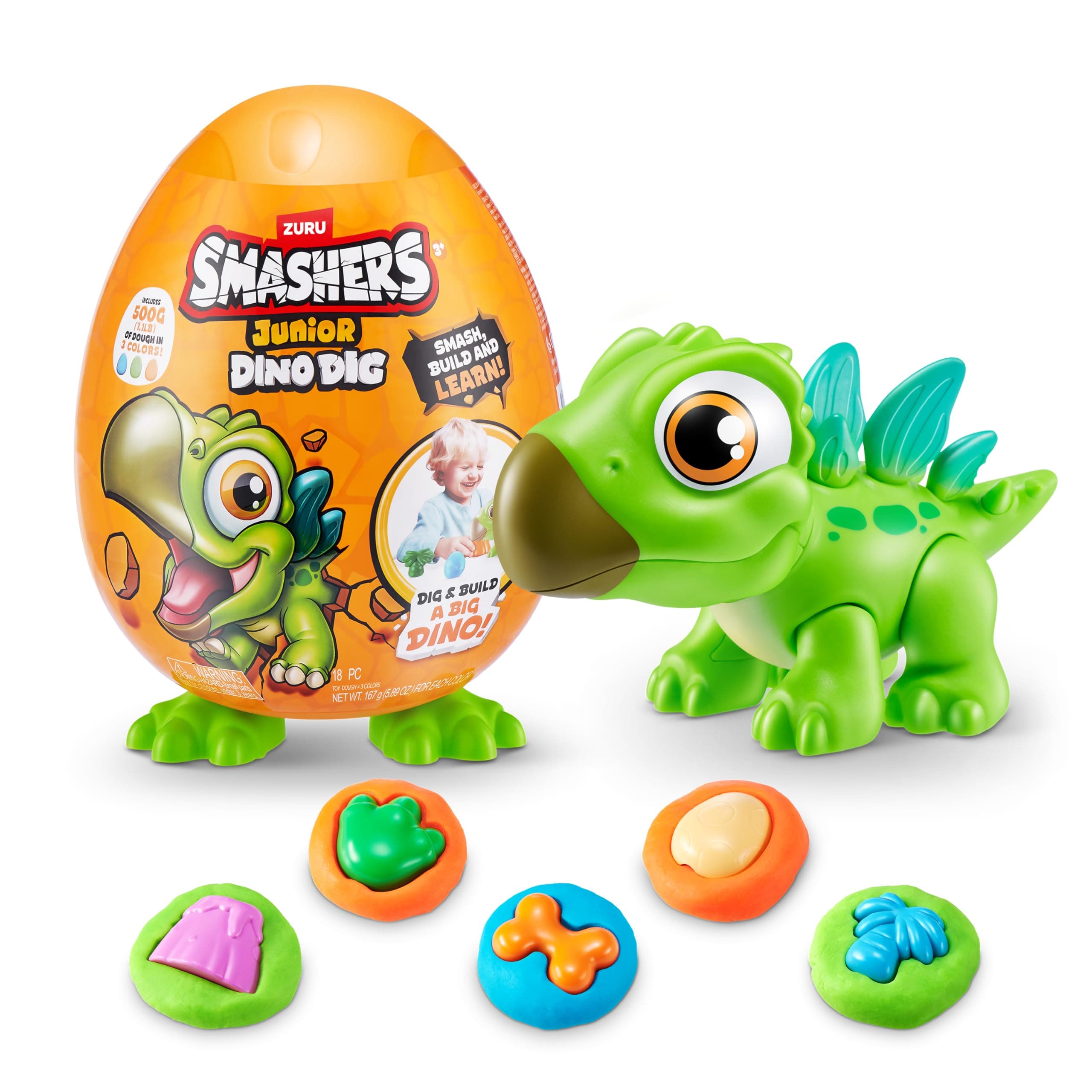 Smashers Junior Dino Dig Small Egg (Stegasaurus) by ZURU 12+ Surprises Compounds Mold Dinosaur Preschool Toys Build Construct Sensory Play - 3 Years +