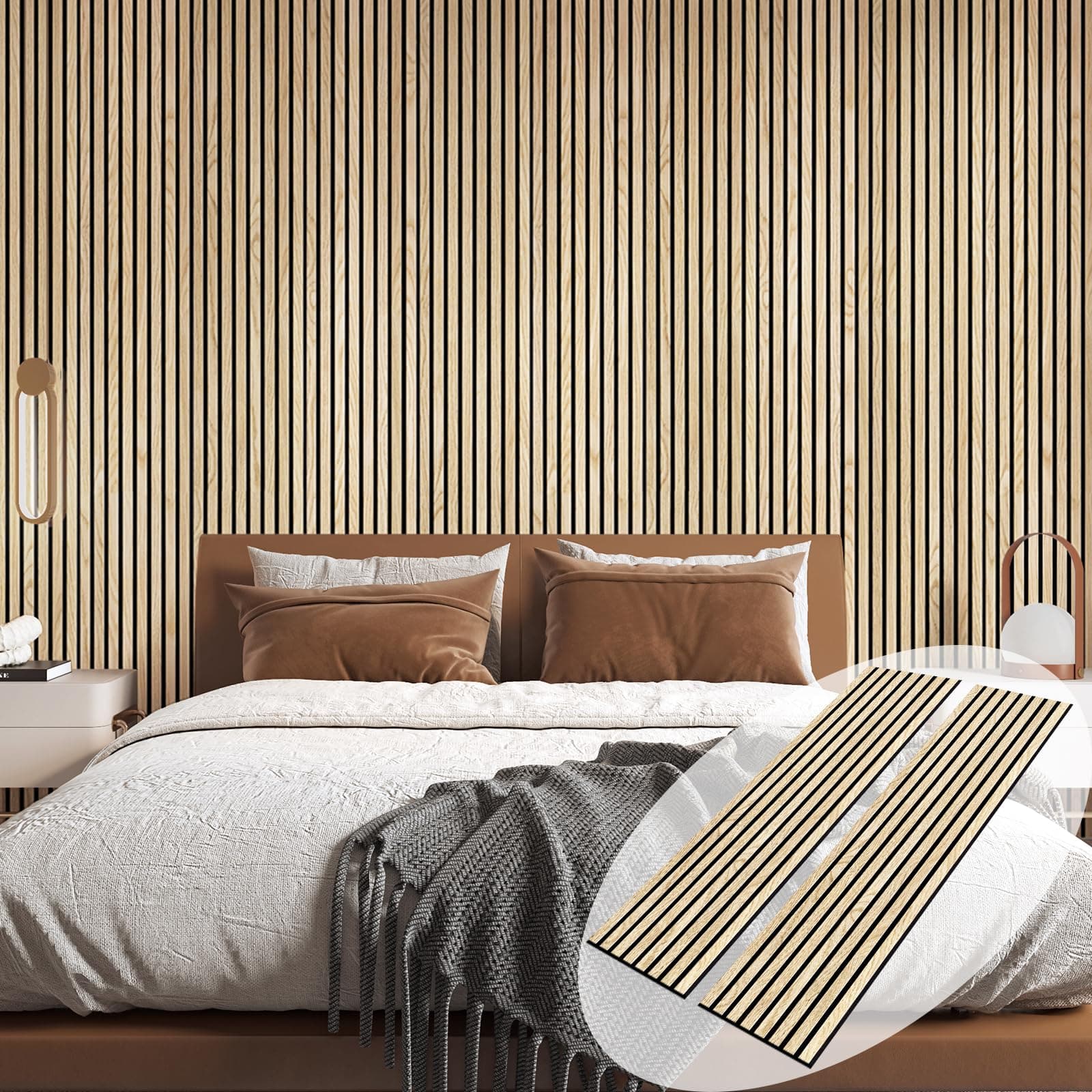 3D Wall Panels For Interior Decor, 2-Pack Wood Wall, Oak Genuine Veneer Acoustic - 12.6" W X 94.5" L