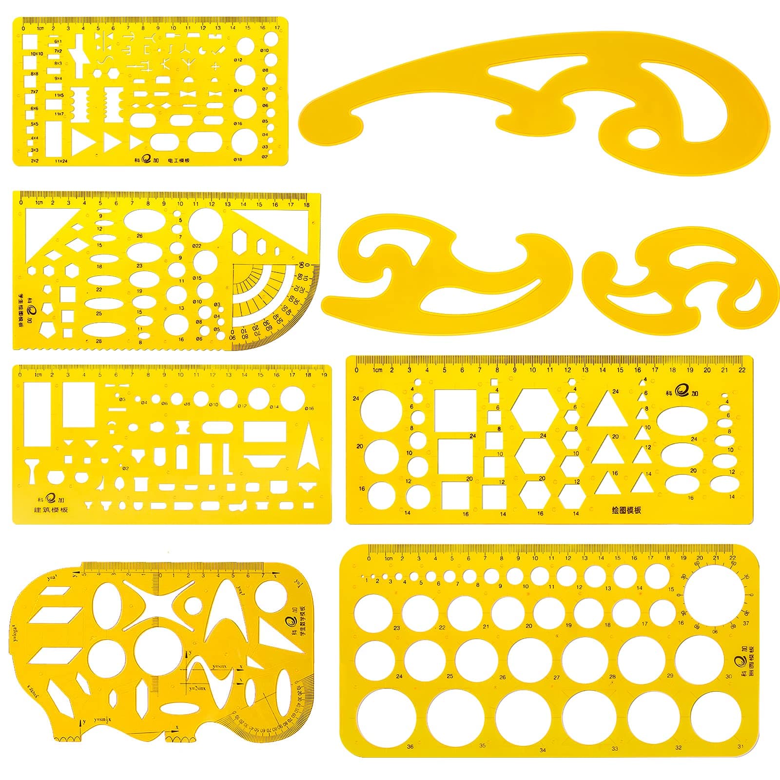 Meetory 9 Pcs Architecture Drawing Templates, Curve Ruler Technical Drafting Stencils, French Curve and Template Ruler Set for Artistic Studio Office and School
