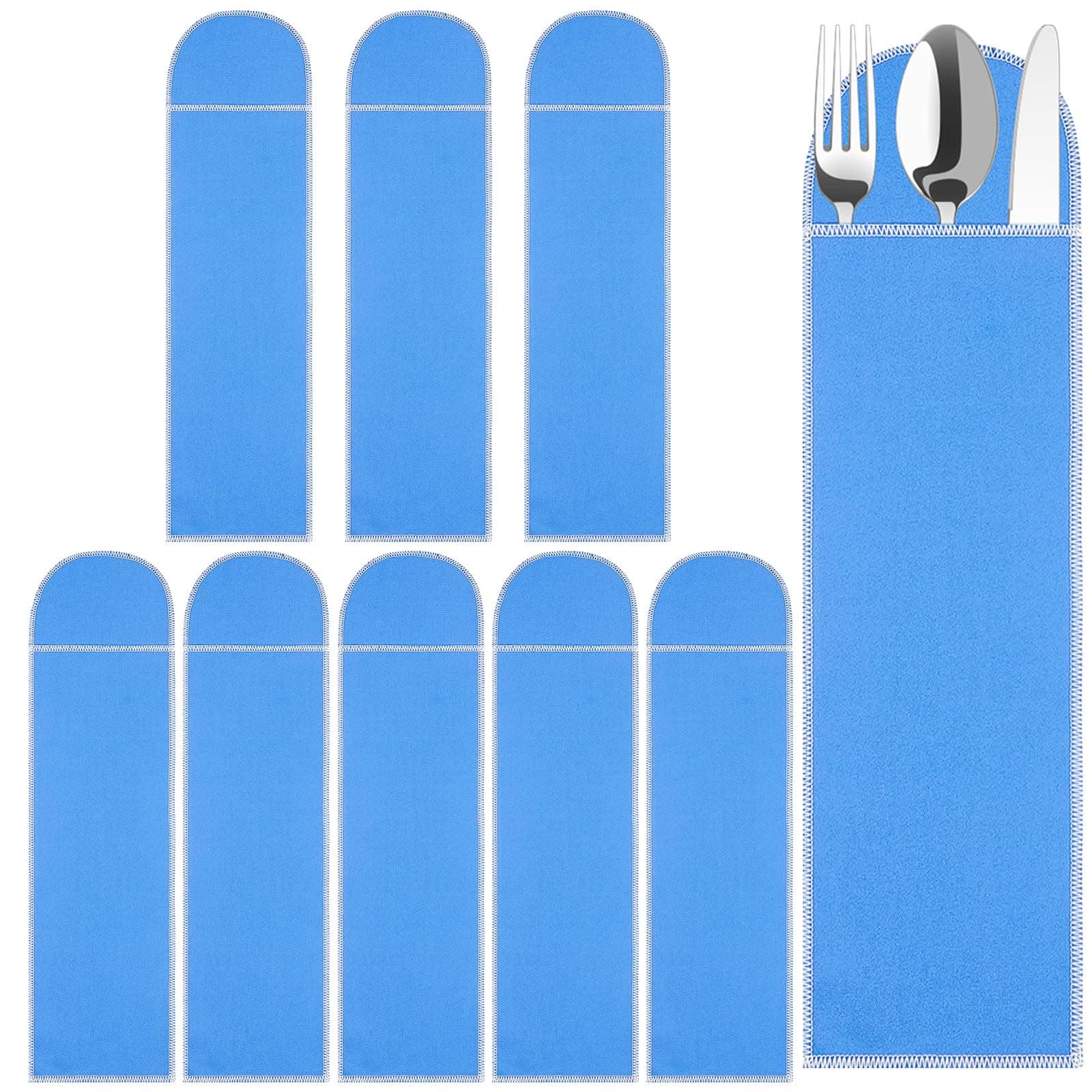 Silver Storage Bags Anti Tarnish Silverware Sleeves Blue Flatware Silverware Storage Box Protector Bags Proof Cloth Flatware Organizer for Kitchen Teaspoon Cutlery Utensil(8 Pieces)