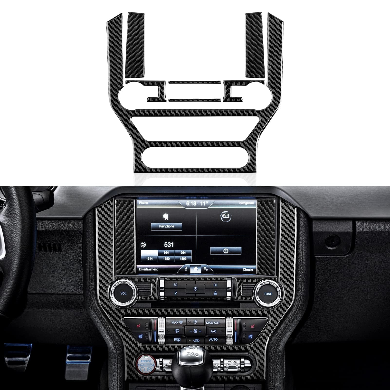 MYDDL Car Central Control Navigation Panel Sticker for Ford Mustang 2015 2016 2017 2018 2019 2020 2021 2022 2023 Carbon Fiber Accessories