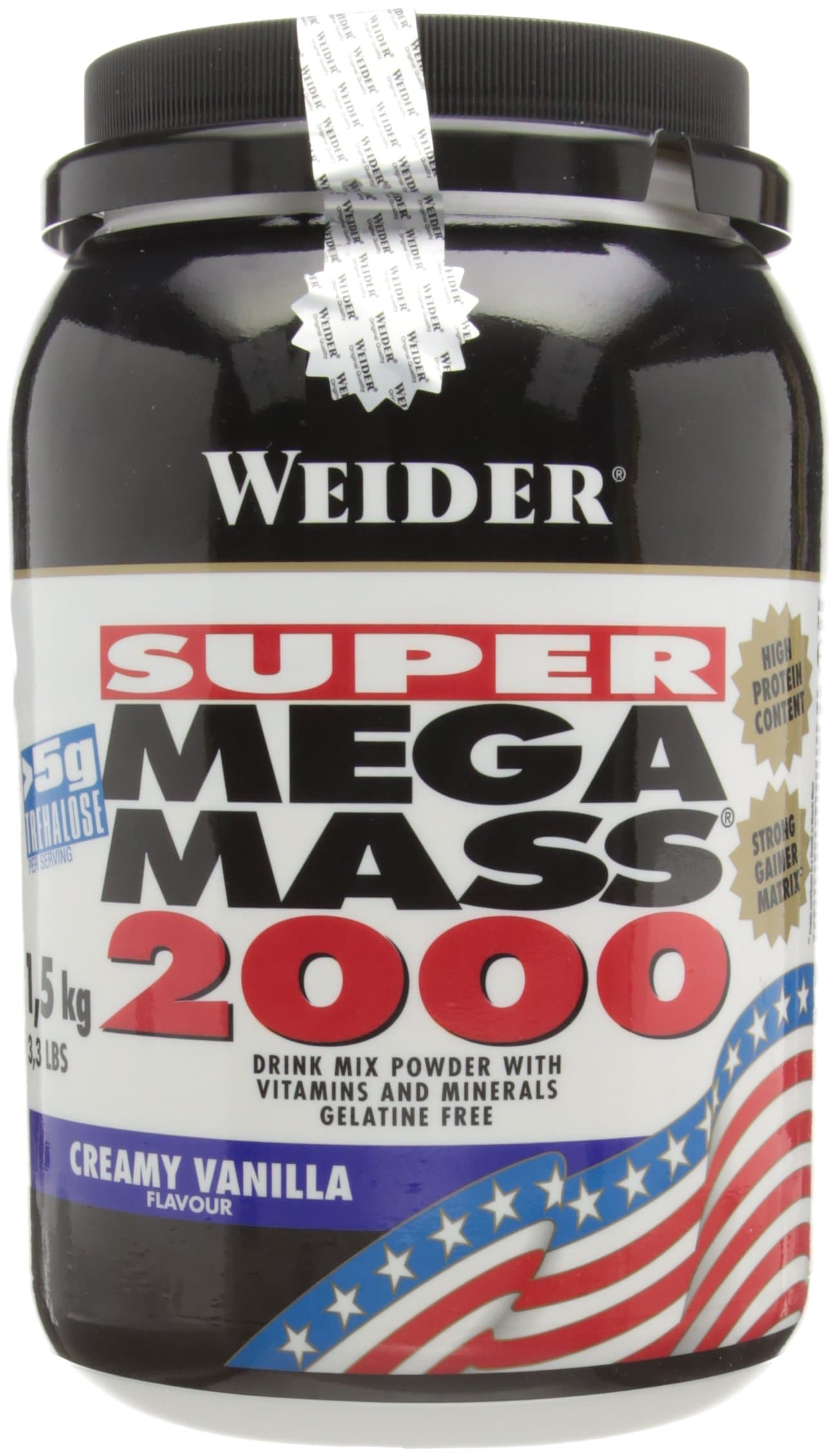 Weider Mega Mass 2000, Vanilla, Protein Rich Formulation, High Quality Complex Carbs, Little Sugar, Vitamins & Minerals, 1.5kg