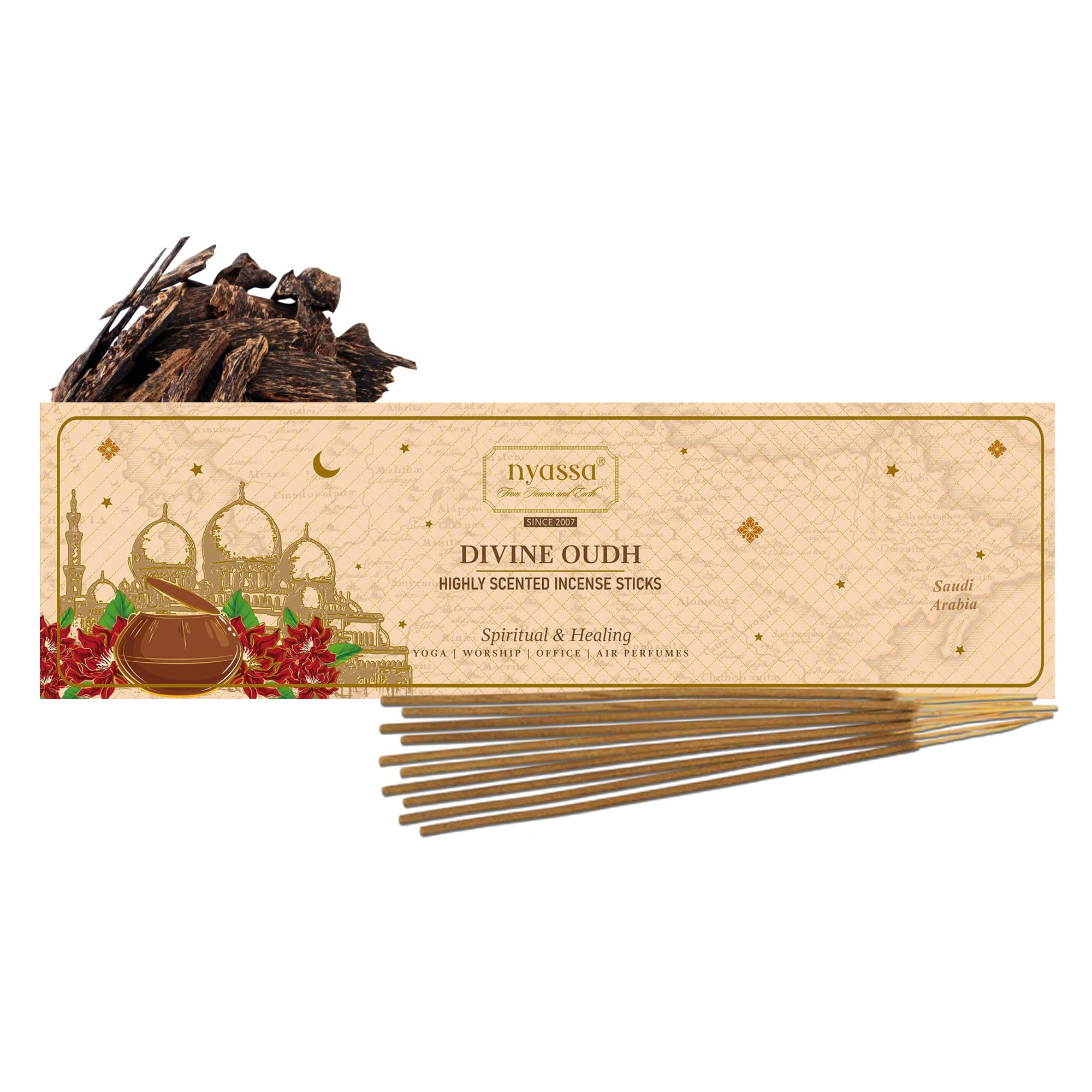 Highly Scented Divine Oud Agarbatti/Incense Sticks - 50g, Oudh Fragrance, Charcoal-Free Agarbatti for Pooja, Meditation, Home Freshness & Positive, Energy, Perfect for Special Occasions