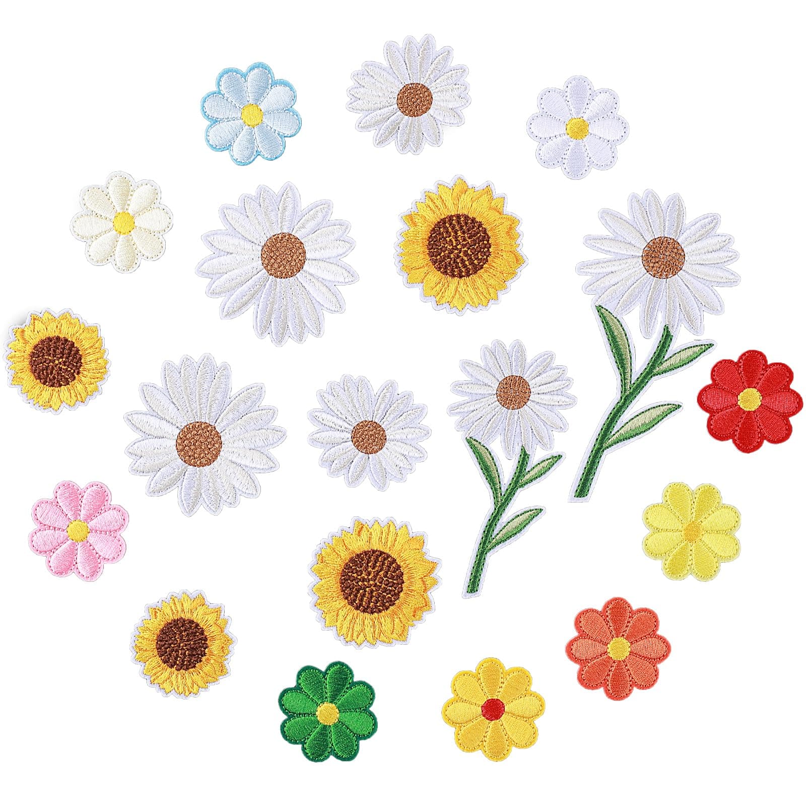 19 Pcs Daisy Patch Sunflower Patch for Clothing Sew On Daisy Flower Embroidery DIY Patches Flower Iron On Patches Patches Appliques Delicate Embroidered for Bags Jackets Jeans Clothes (9 Colors)