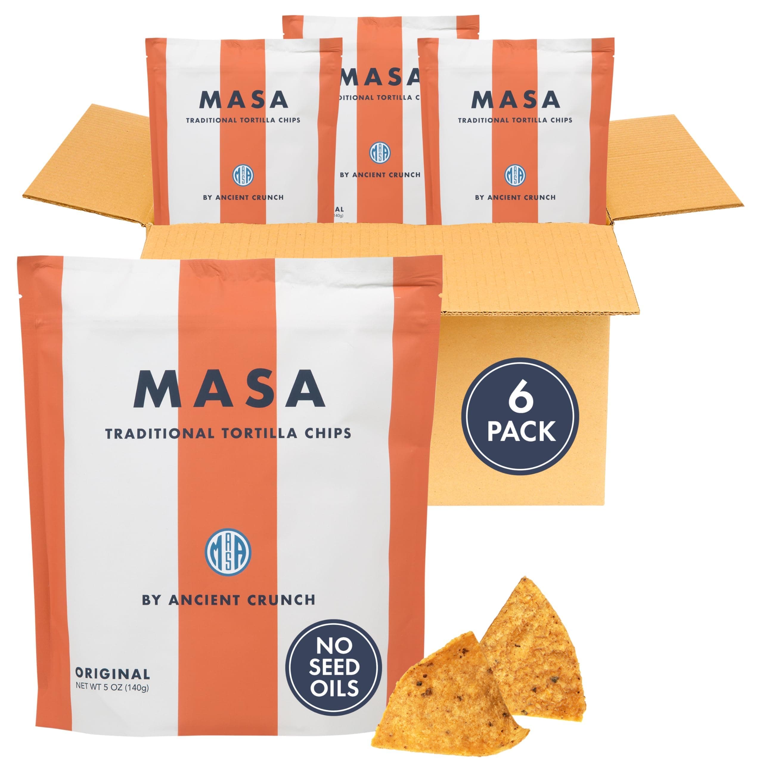 MASA Chips Corn Tortilla Chips Cooked in Beef Tallow – Seed Oil Free Snack, 6pk×5 oz each– Handmade with Only Naturally Grown Corn & Sea Salt, Gluten Free