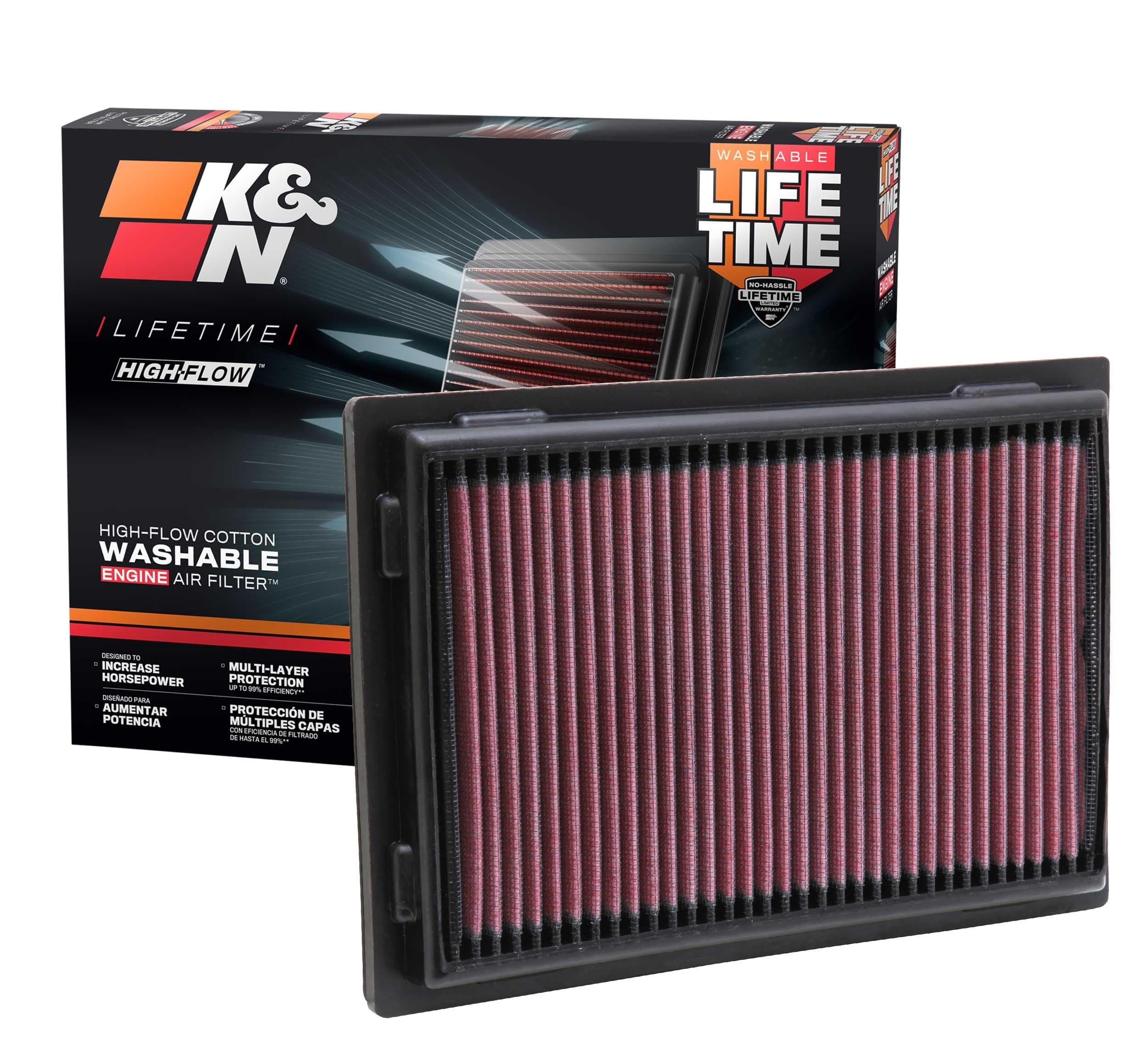 K&N High-Flow Original Lifetime Engine Air Filter: Increase Power: Premium, Washable: Compatible with 2006-2018 Lexus/Toyota: ES300h, HS250h, LS460, LS600h, Avalon, Camry, Rav 4, 33-2381