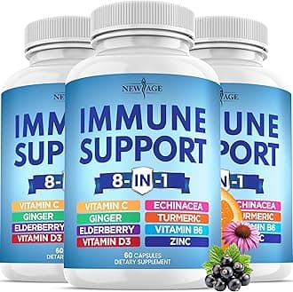 8 in 1 Immune Support Booster Supplement with Echinacea, Vitamin C and Zinc 50mg, Vitamin D 5000 IU, Turmeric Curcumin & Ginger, B6, Elderberry (8 in 1 Capsules (Pack of 3))