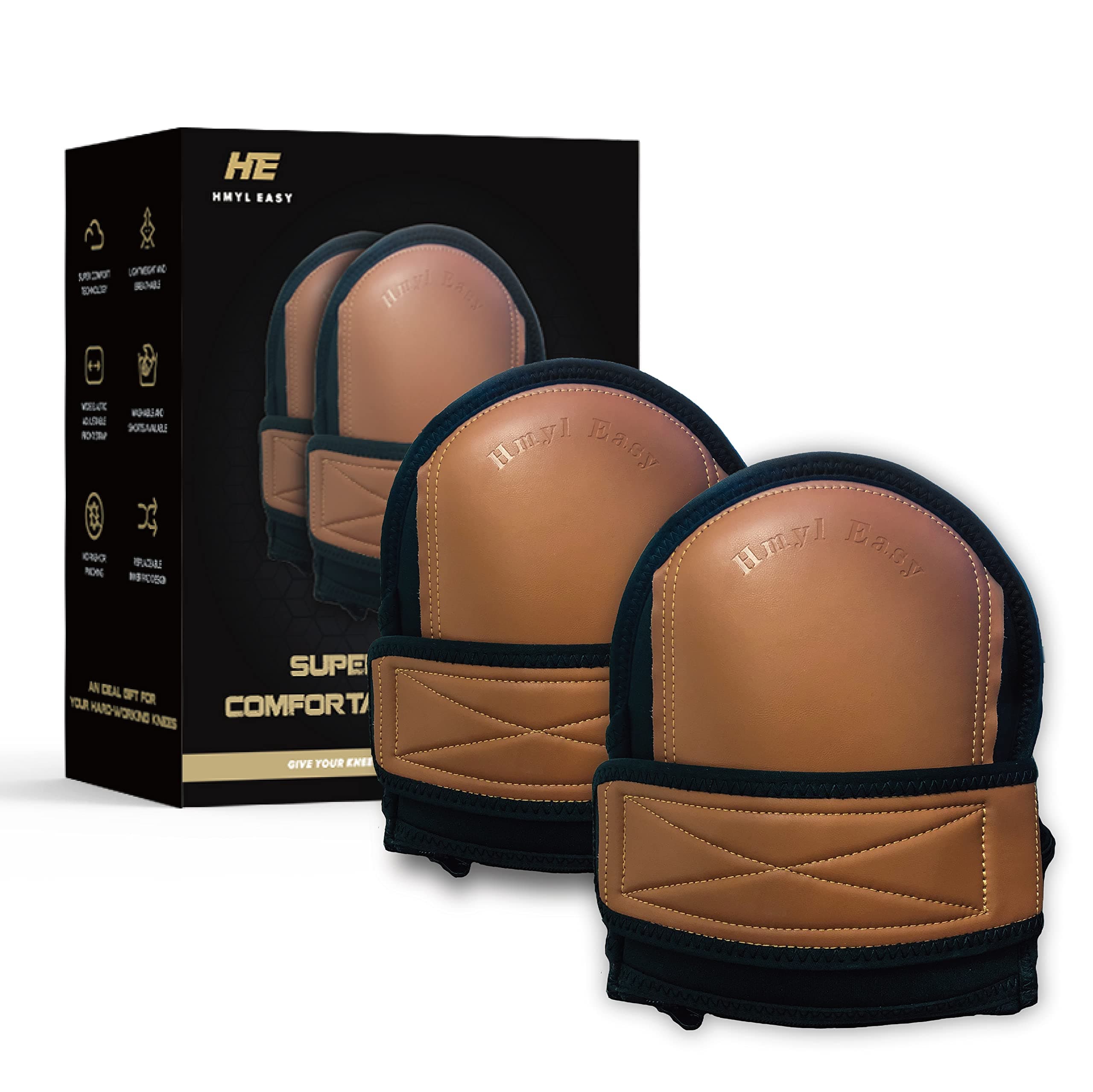 Super Soft Leather Knee Pads for Work with Wide Single Non-Slip Strap, Shorts Available, Replaceable Inner Cushion Knee Pads for Construction, Garden, Clean, Floor and Garage