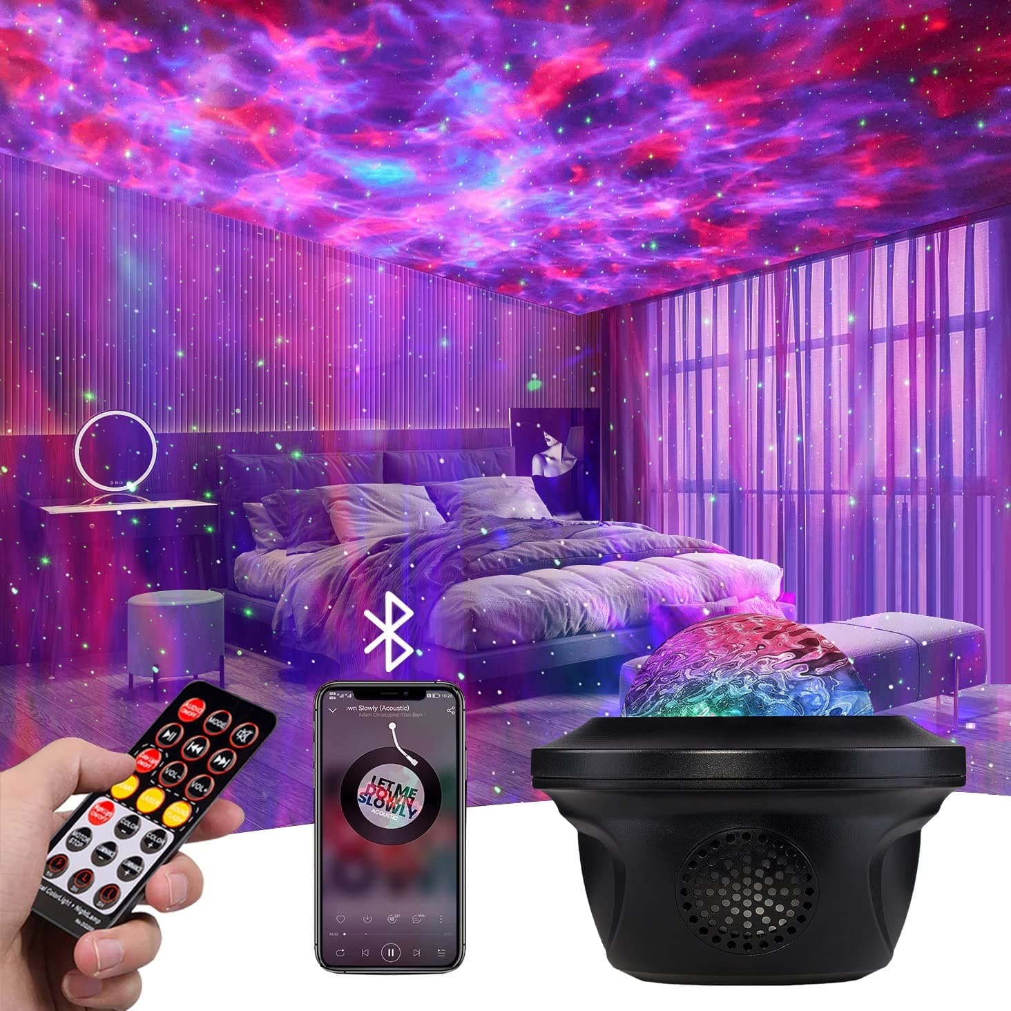 20 Lighting Effects Galaxy Projector, Large Projection Music Speaker, Remote Control Star Galaxy Light, Timer Night Light Projector for Kids Adults, Led Sky Light for Bedroom Gifts
