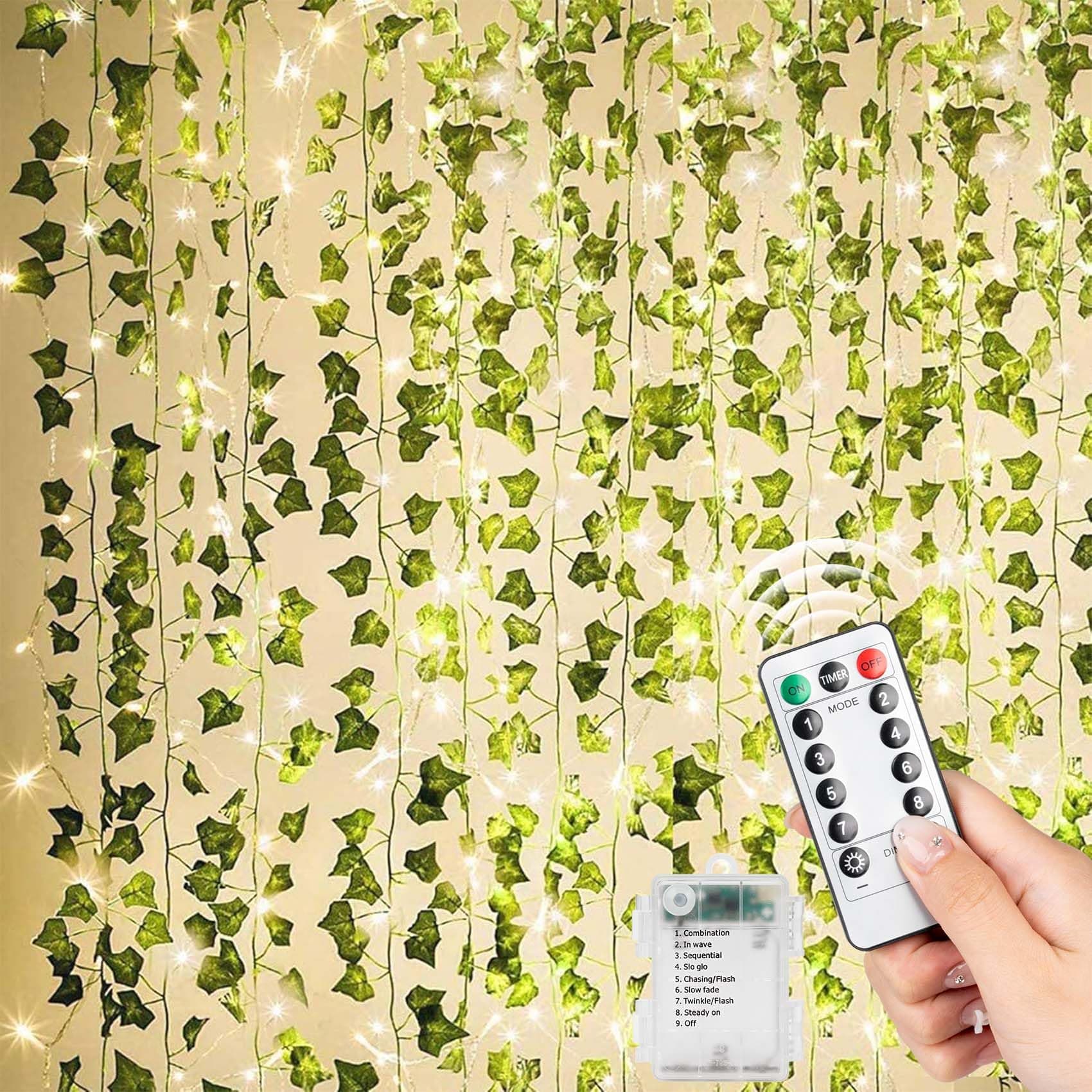 KASZOO Artificial Ivy Vines with LED String Lights - 12 Pack Ivy Garland with 80 LEDs, 8 Lighting Modes & Timer for Bedroom Wall Decor