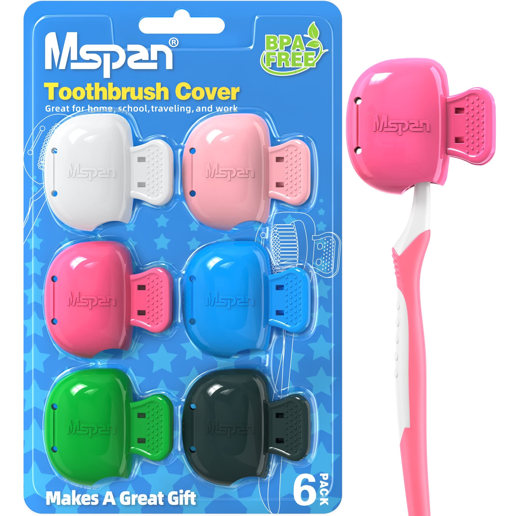 Toothbrush Cover Cap Case: Brush Head Protector Pods Plastic Travel Tooth Brushing Clip for Manual & Electric Toothbrush - 6 Packs